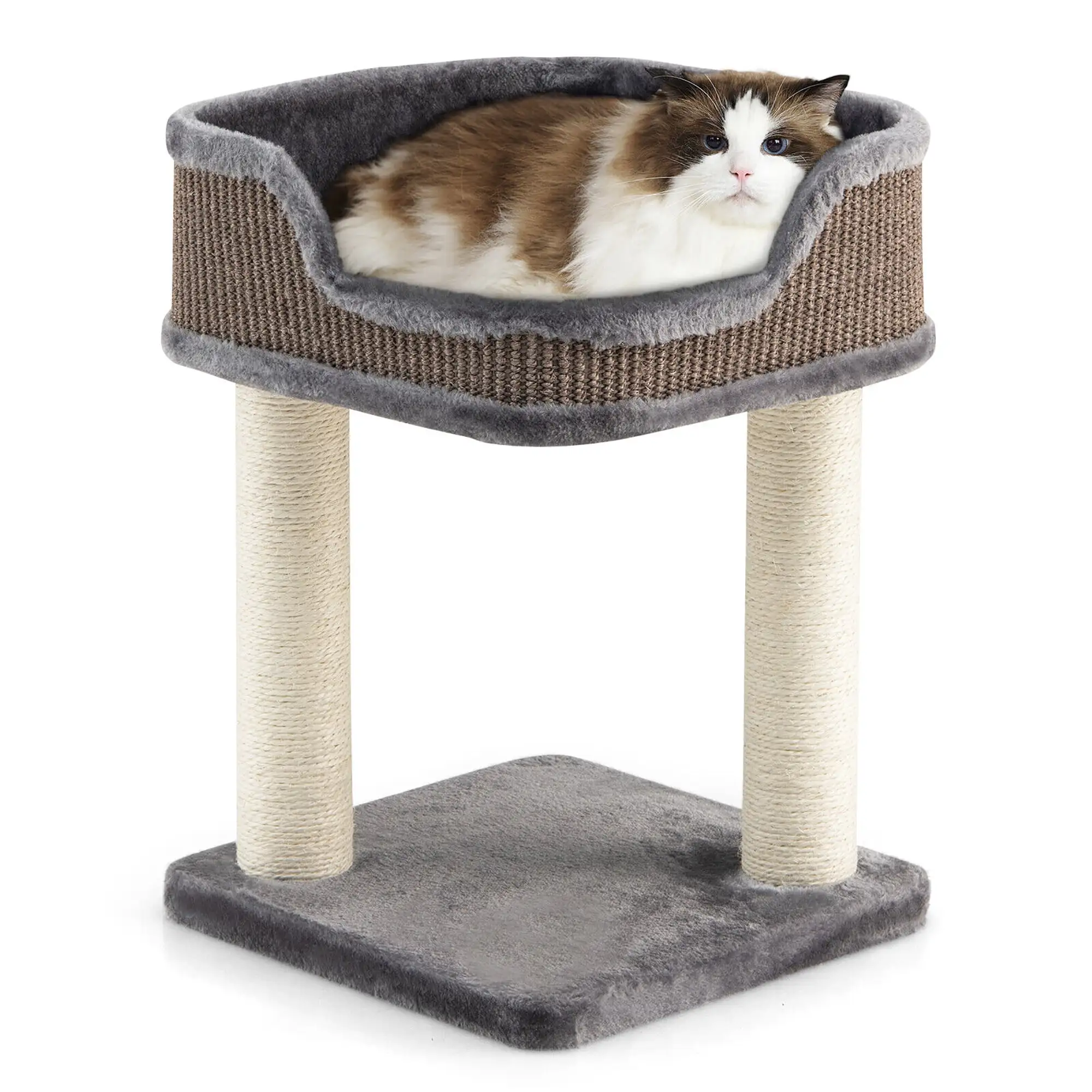 Gymax Cat Tree Multi-Level Cat Tower w/ Scratching Posts & Large Plush Perch Grey