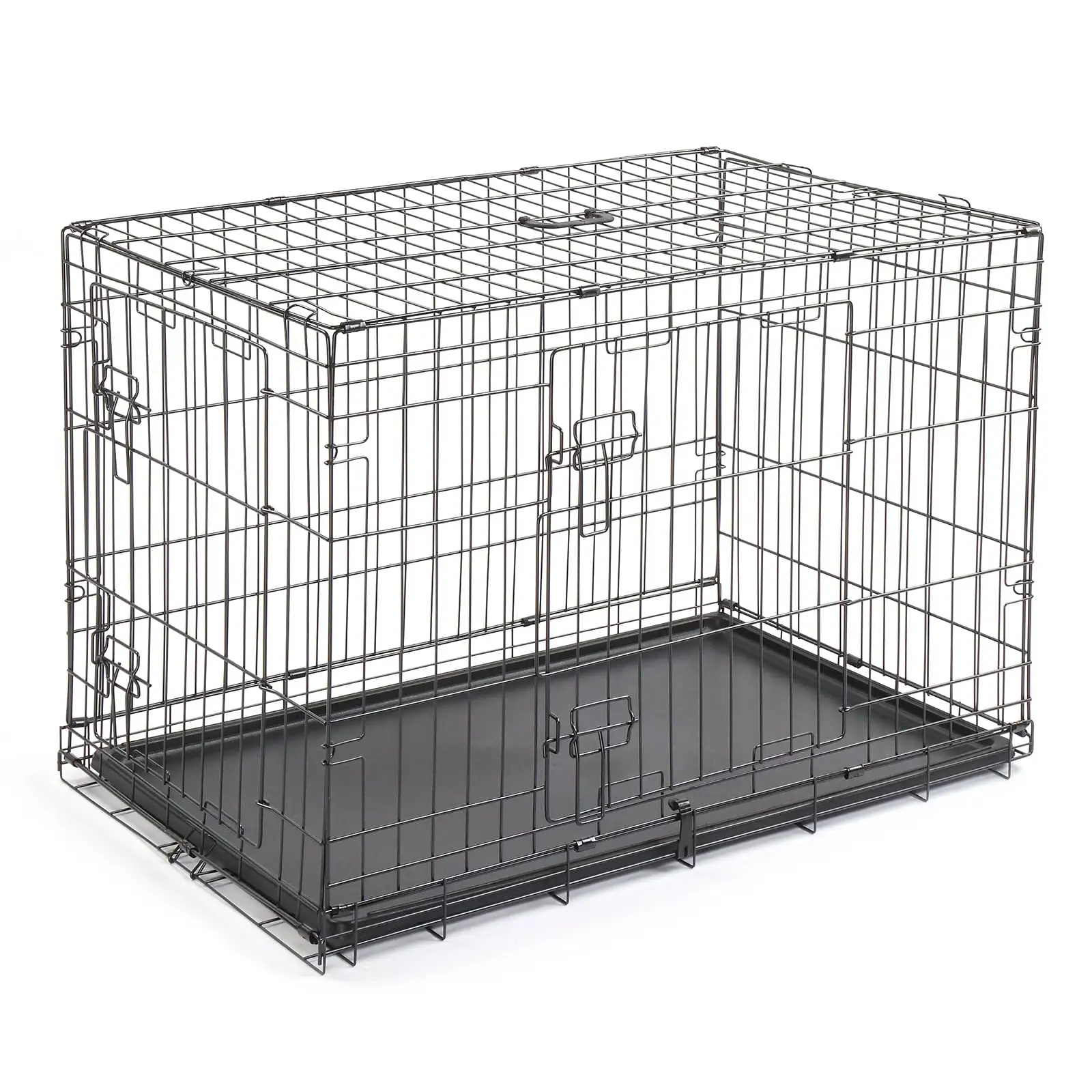 Gzxs Dog Crate Dog Kennel Cage for Small/Medium Dogs. 36 Portable Folding Indoor Outdoor Double Door Wire Metal Puppy Cat Pet Dog Cage with ABS Tray. Black