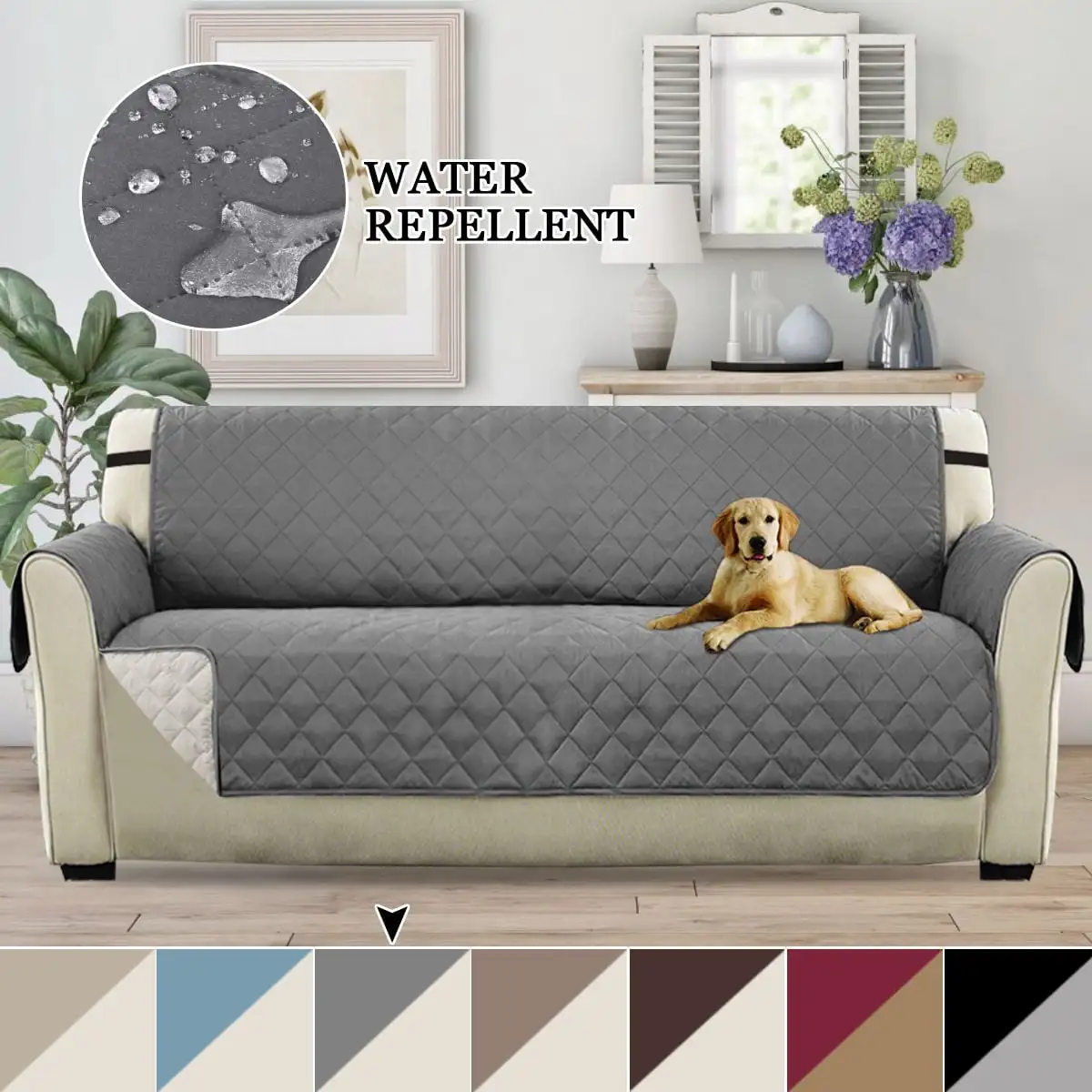 H.VERSAILTEX 1-Piece Regular Reversible Sofa Pet Cover Protector. Gray