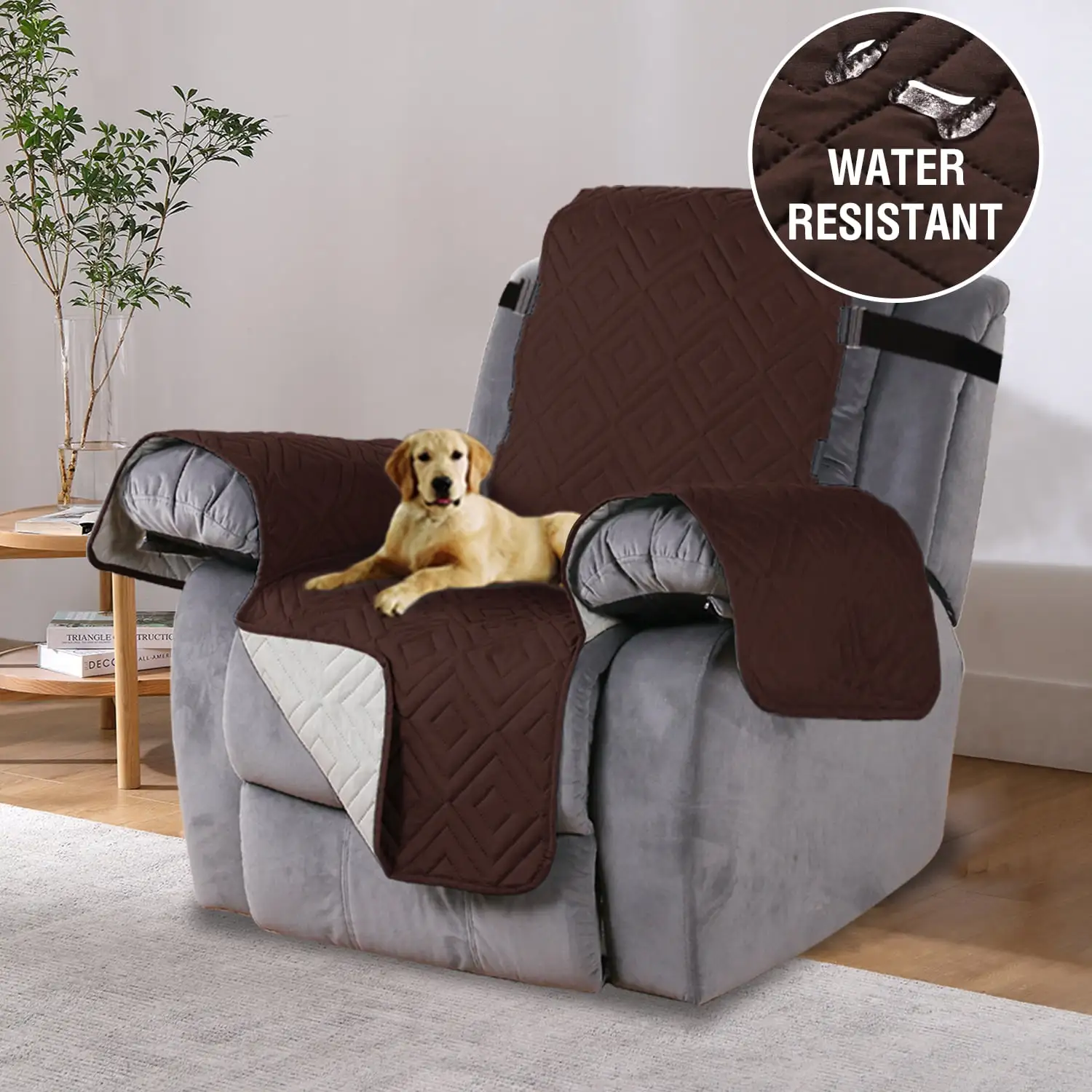 H.VERSAILTEX 1-Piece Reversible Quilted Recliner Pet Cover Protector. Brown