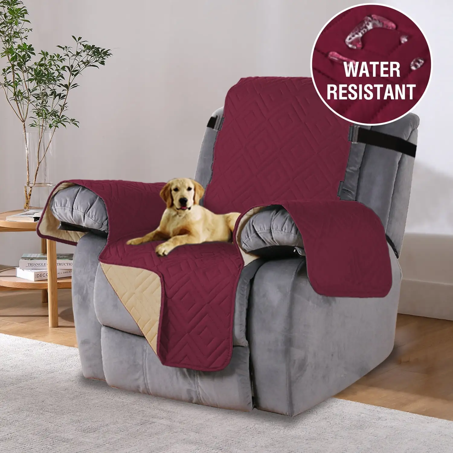 H.VERSAILTEX 1-Piece Reversible Quilted Recliner Pet Cover Protector. Burgundy