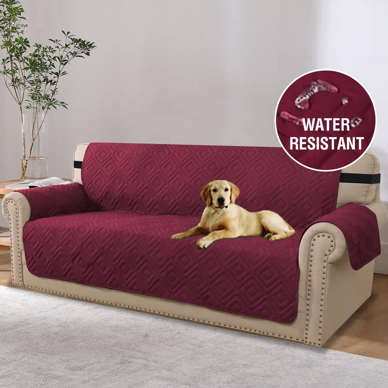 H.VERSAILTEX 1-Piece Reversible Quilted Sofa Pet Cover Protector. Burgundy