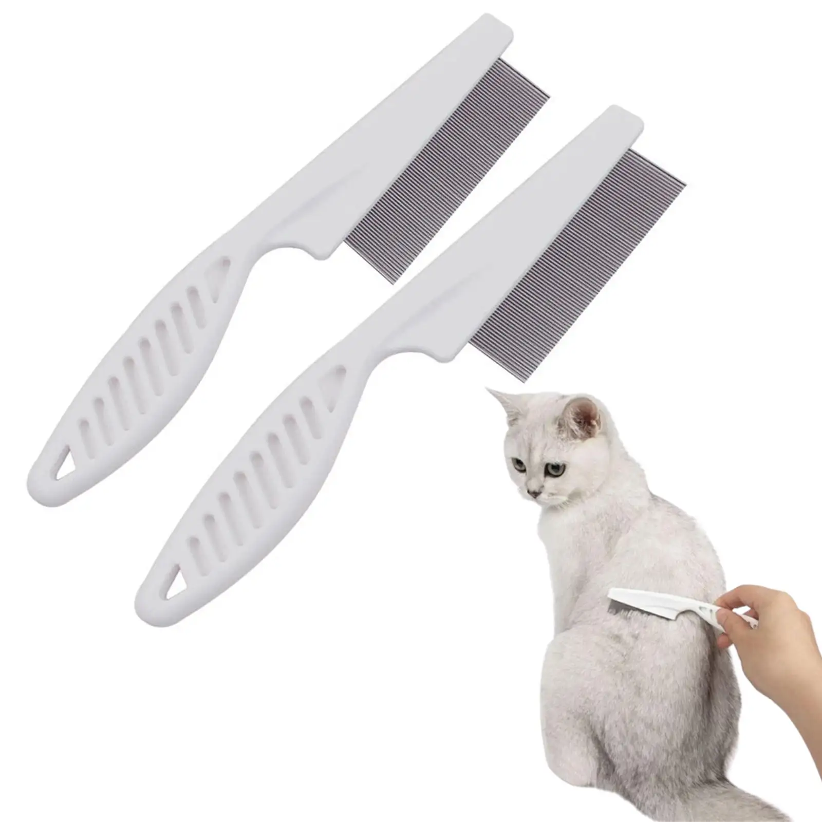 HACHUM 2PCS Pet Hair Grooming Comb Flea Shedding Brush Puppy Dog Stainless Comb Clearance