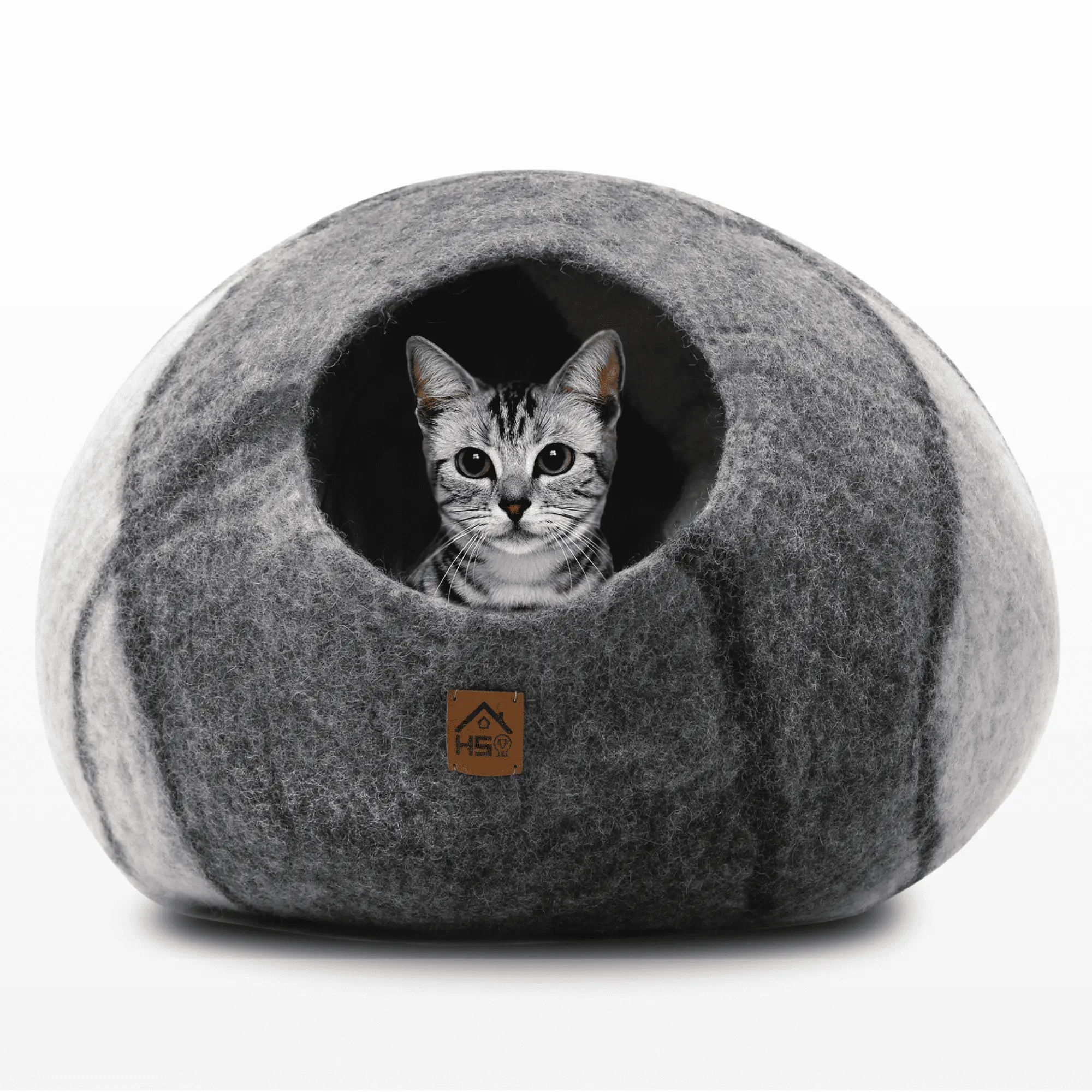 HAUSSIMPLE Wool Cat Cave Bed for Large Cats. Pet Sleeping Bed Natural 100% Merino Wool - Gray White