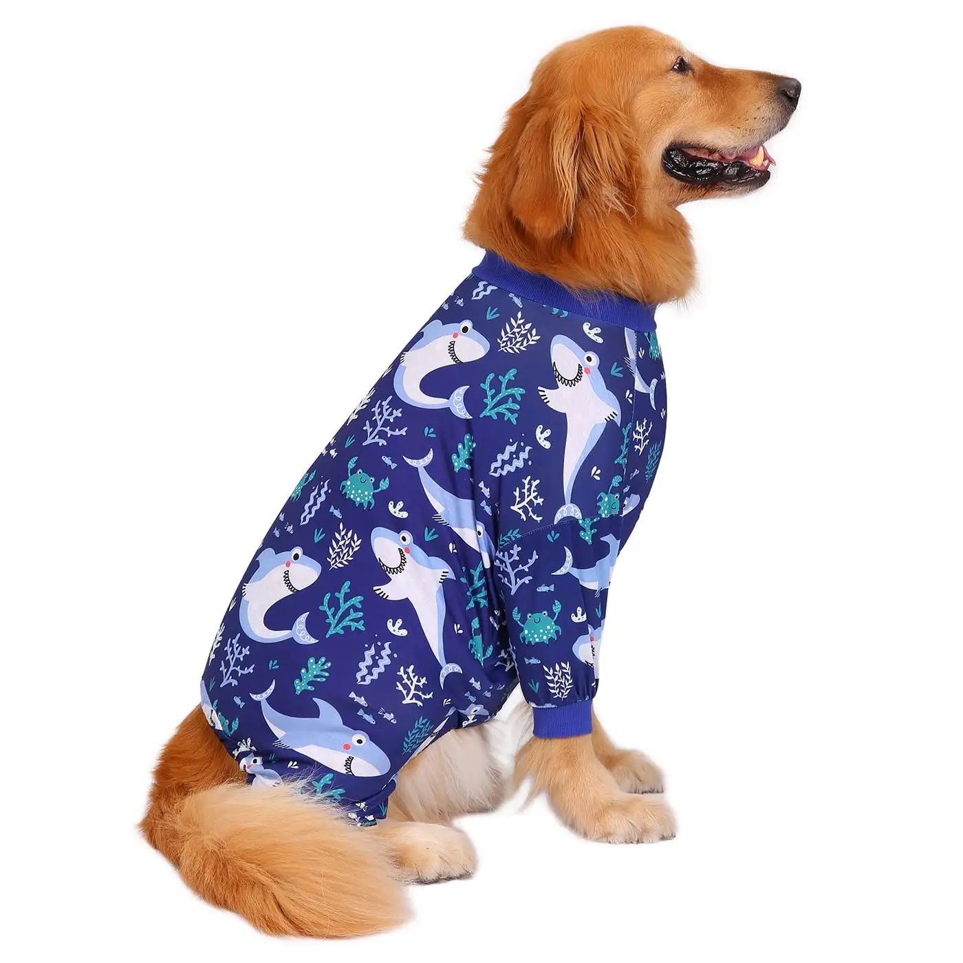 HDE Dog Pajamas One Piece Lightweight Jumpsuit for M-3XL Dogs Sharks M