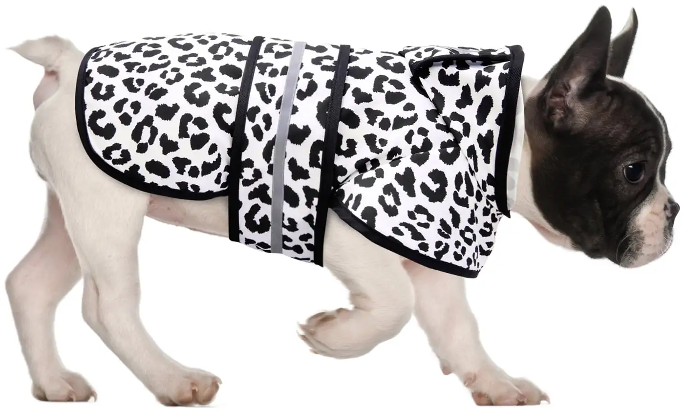 HDE Dog Raincoat Hooded Slicker Poncho for Small to X-Large Dogs and Puppies Snow Leopard M