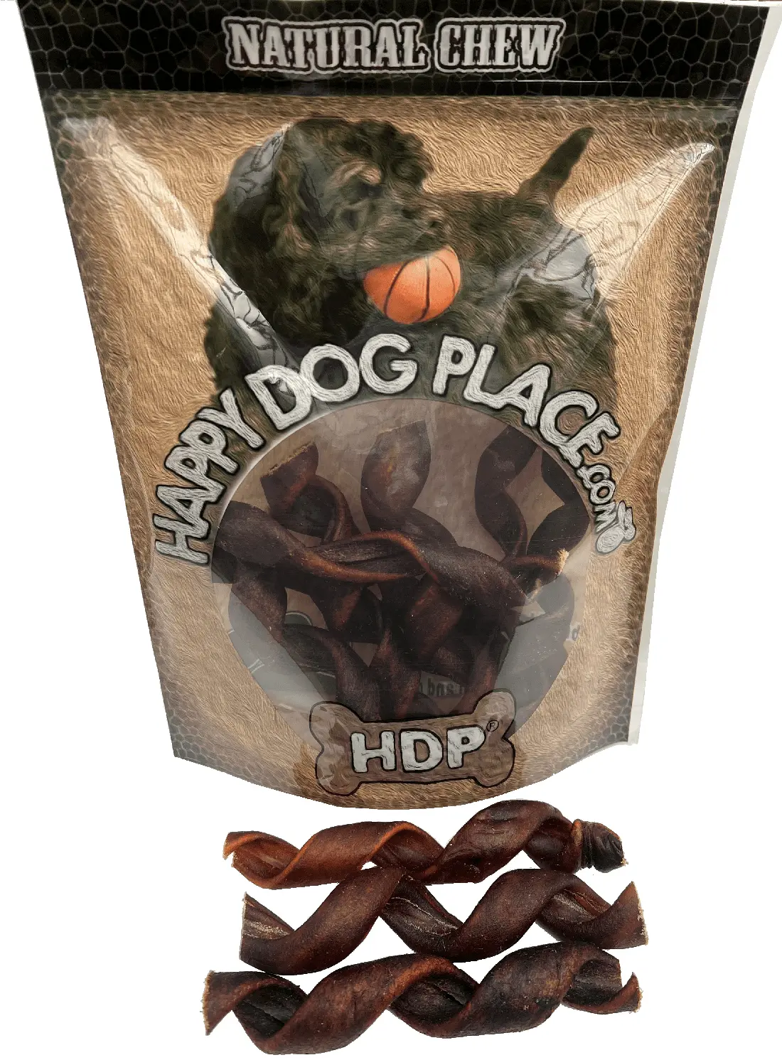 HDP Collagen Natural CURLY Bully sticks Color:Curly Size:6 Pack of 12