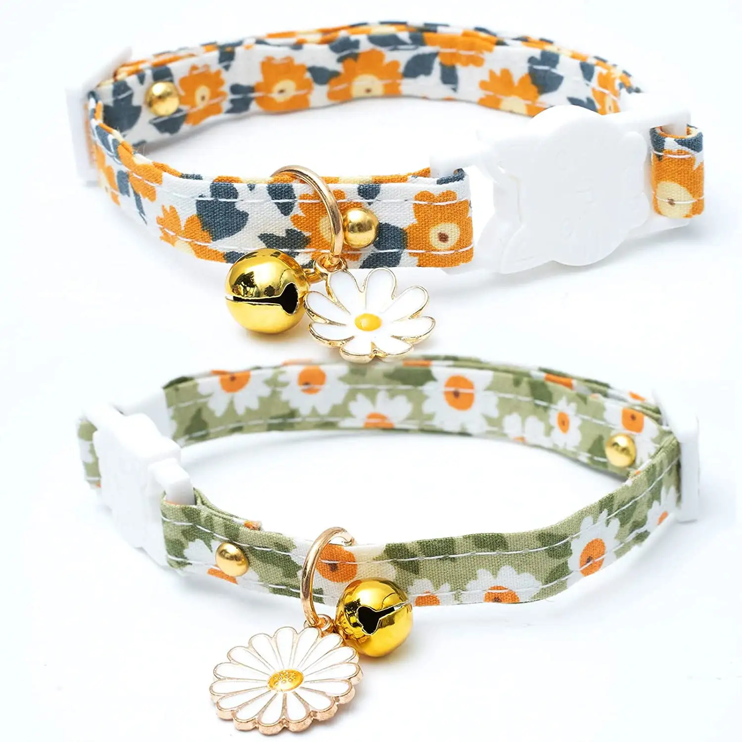 HEJULIK 2 Pack Cotton Breakaway Cat Collars with Bell