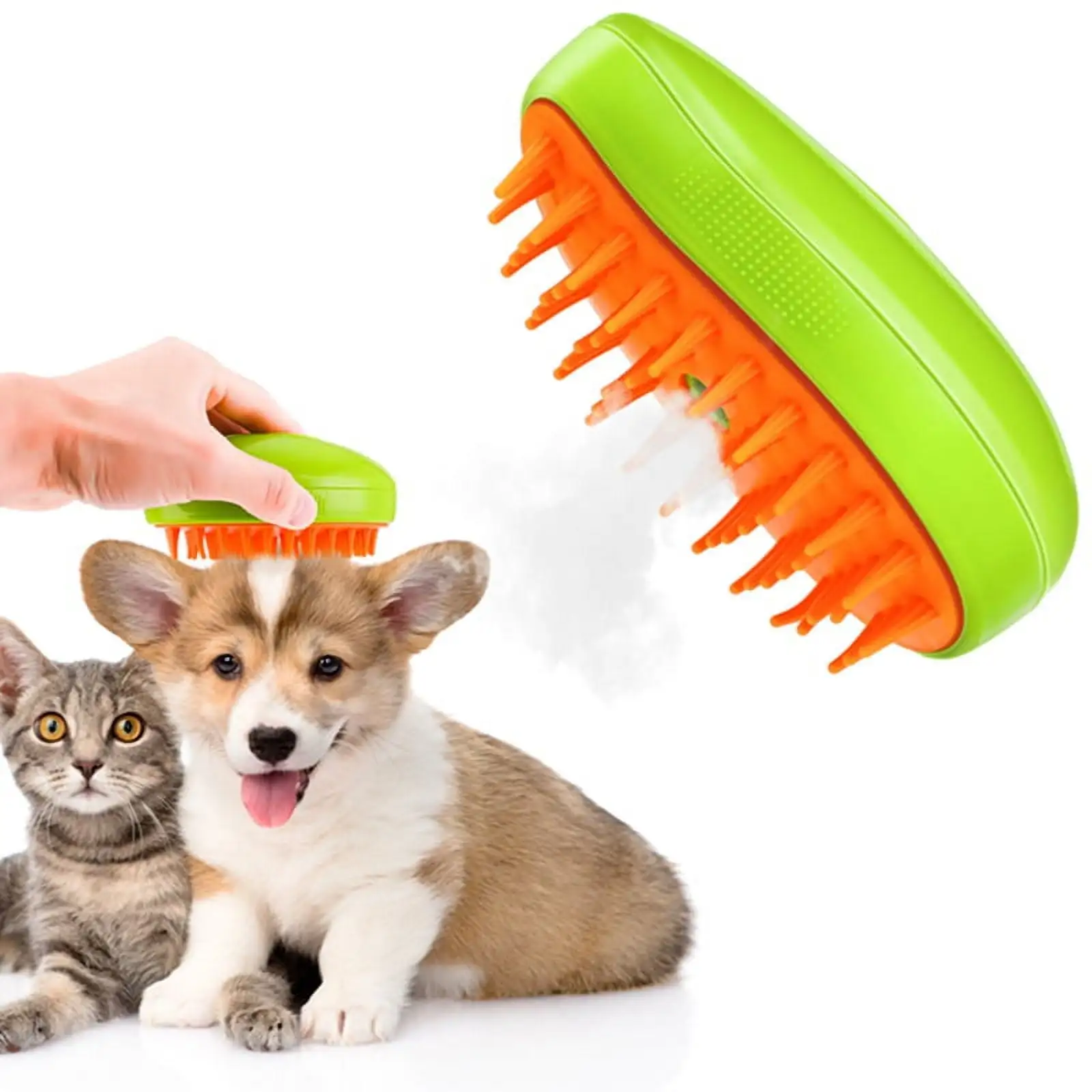 HEQUSIGNS 3 In1 Cat Steamy Brush. Self Cleaning Steam Cat Brush with USB Rechargeable Cat Steam Brush Efficient Cat Steamer Brush for Massage Removing Tangled Loose Hair(Green)