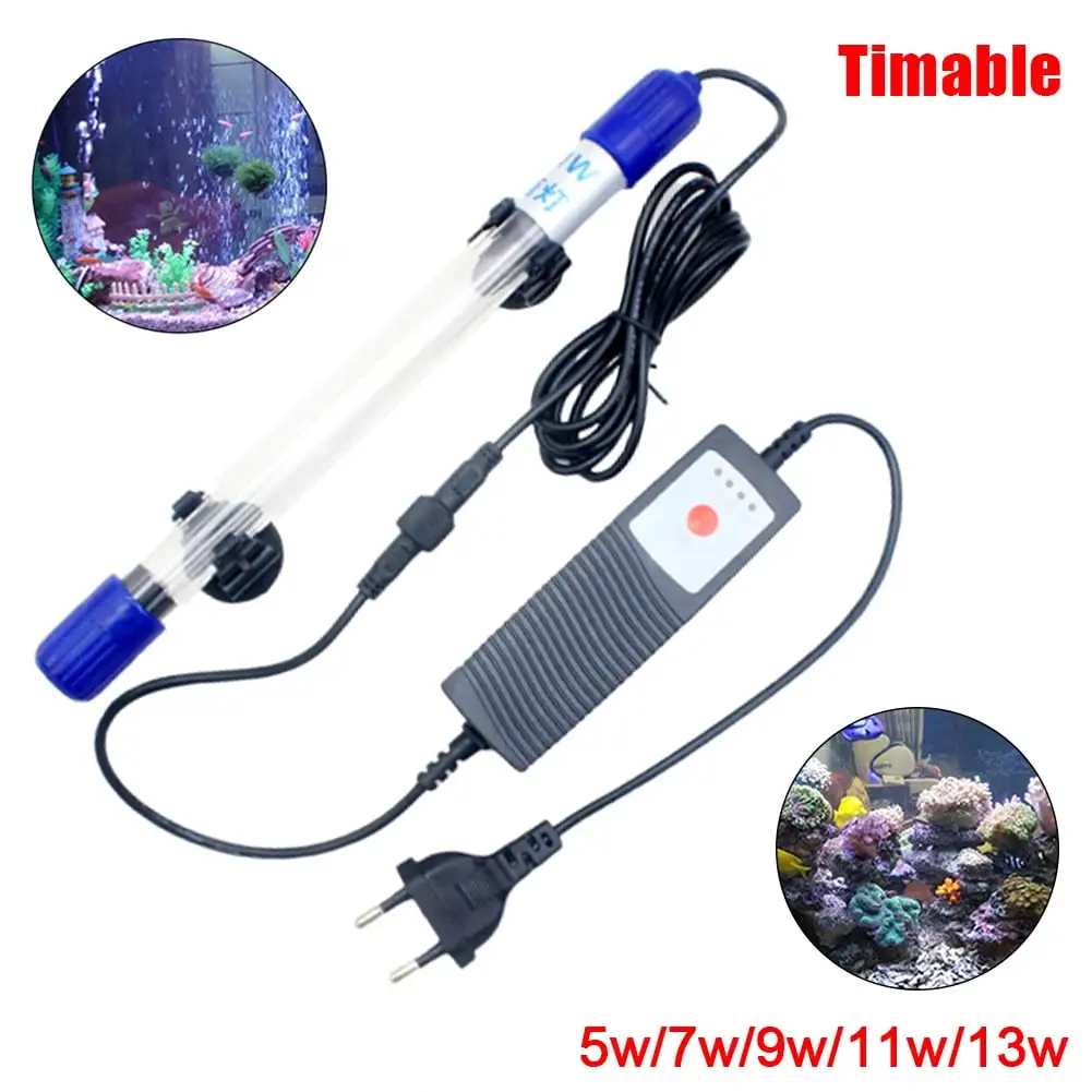 HEVIRGO Adjustable Timer Aquarium UV Lamp Clean Light. 5/7/9/11/13W Fish Tank Underwater Ultraviolet Purifier Sterilizer Lamp Light