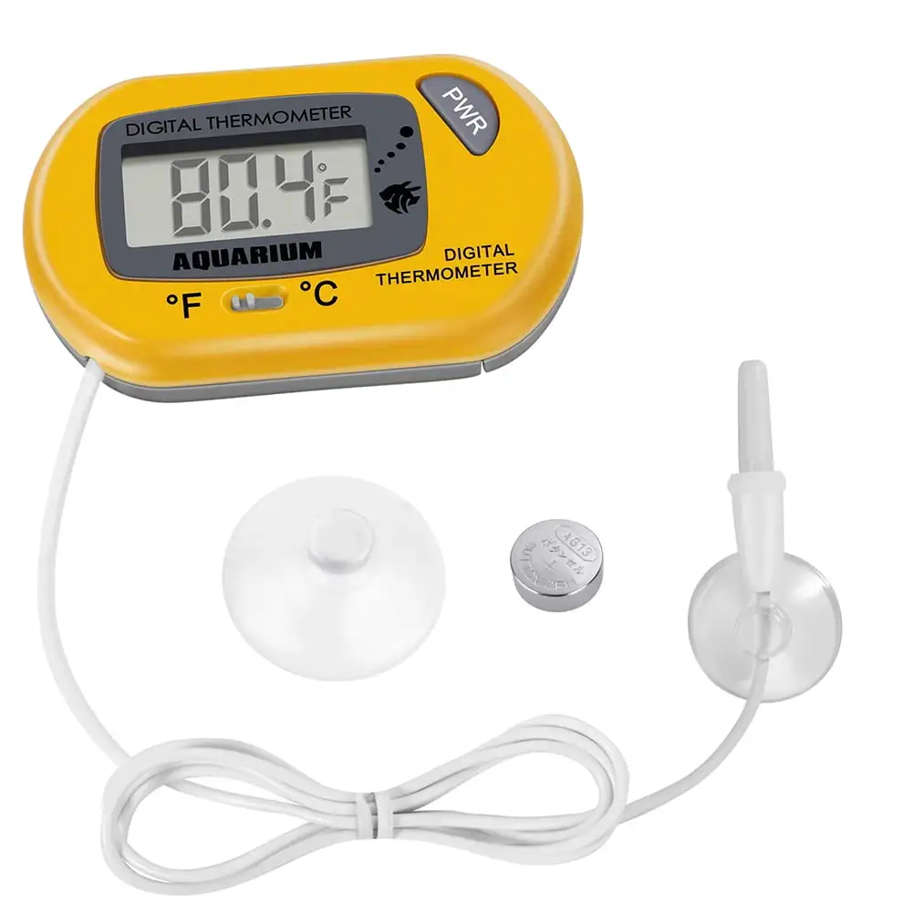 HEVIRGO Aquarium Fish Reptile Tank Waterproof Sucker Digital Thermometer with Probe Yellow ABS