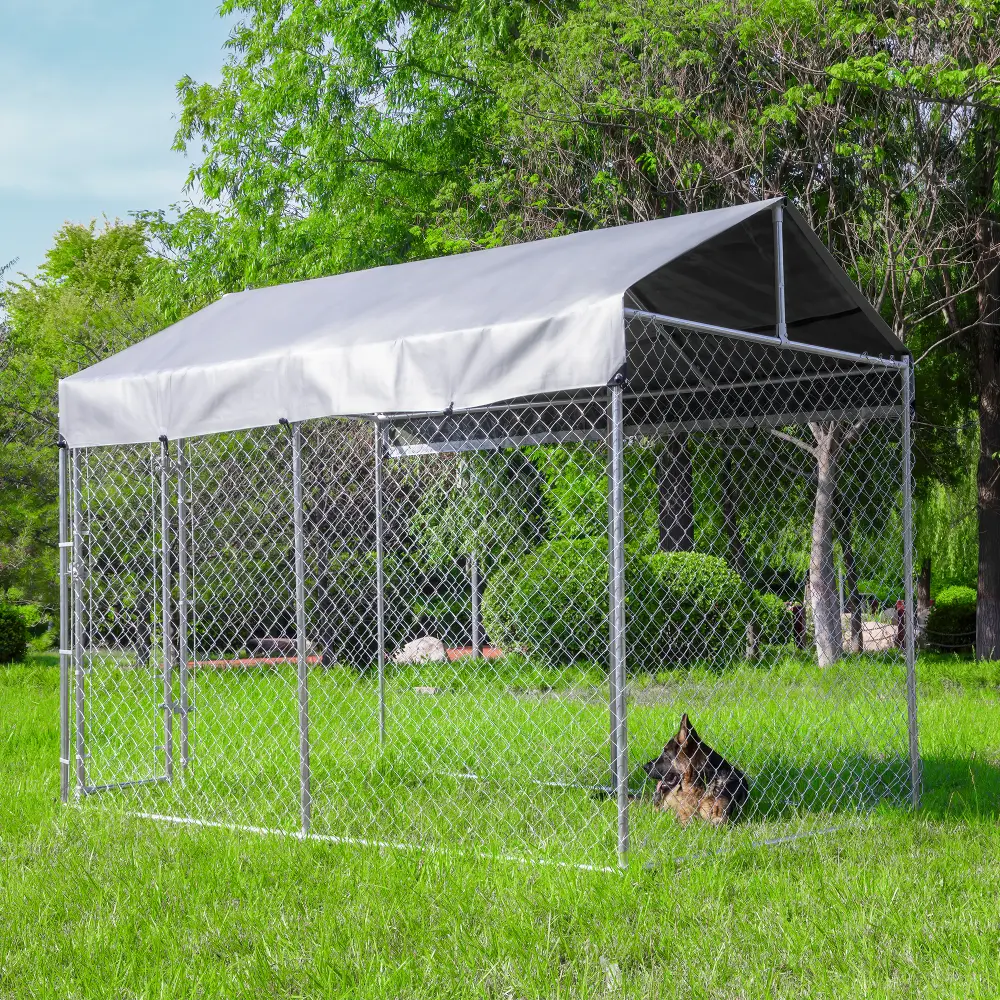 HITTITE Large Outdoor Dog Kennel. Heavy Duty Outdoor Fence Dog Cage. Anti-Rust Dog Pens Outdoor Dog Fence with Waterproof UV-Resistant Cover and Secure Lock for Backyard 6'Lx10'Wx7.65'H