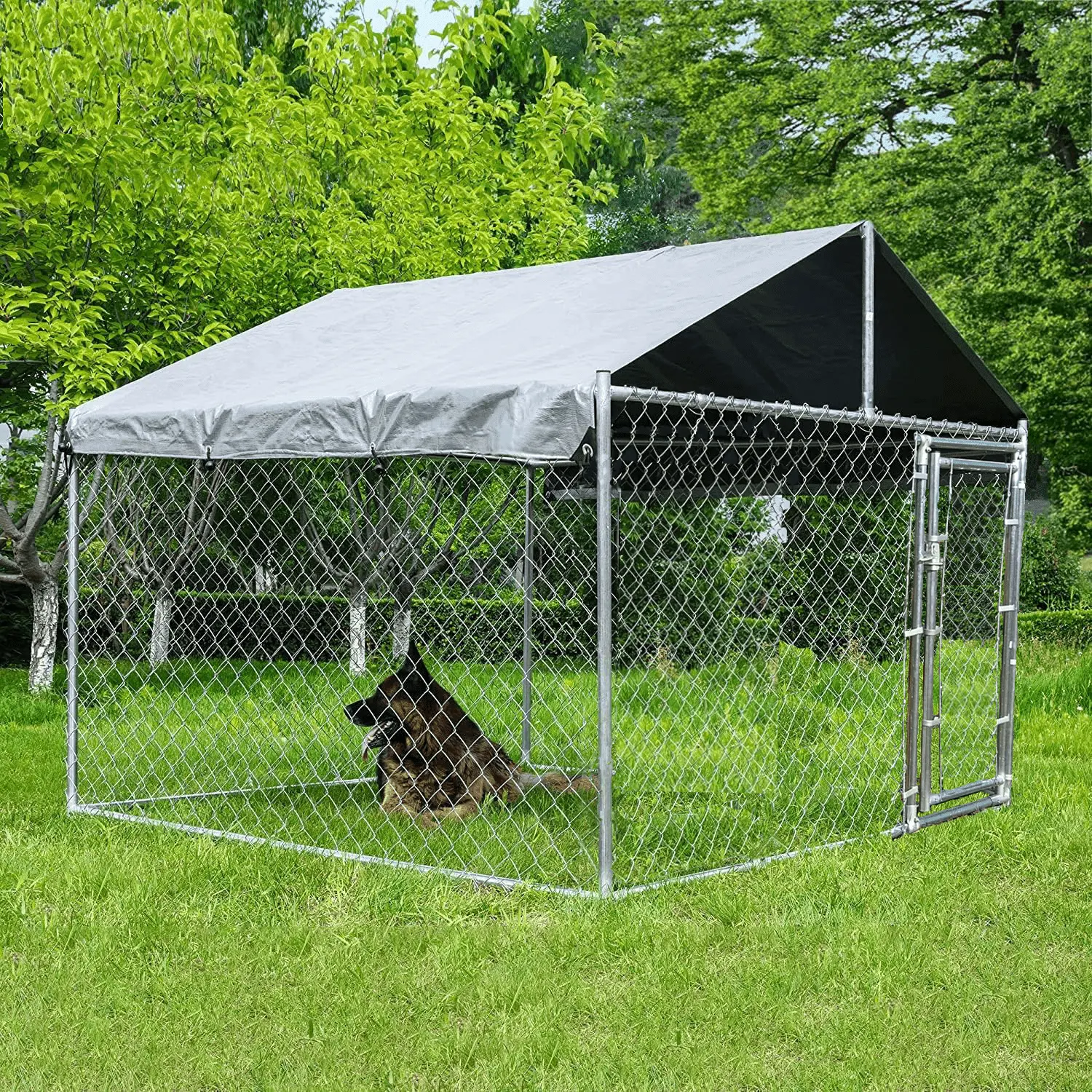 HITTITE Large Outdoor Dog Kennel with Waterproof UV-Resistant Cover and Secure Lock