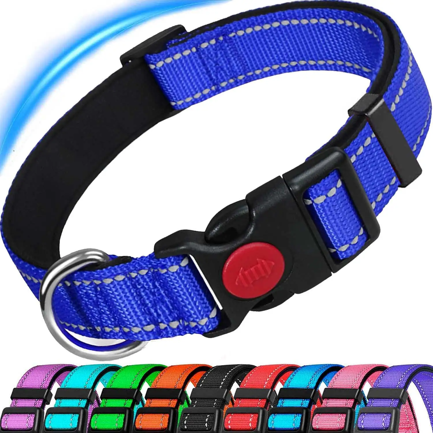 HKEEY Dog Collar. Adjustable Reflective Nylon Dog Collar Classic Solid Colors. Soft Neoprene Padding for Small Medium Sized Dogs Neck (9-14.2 inch)