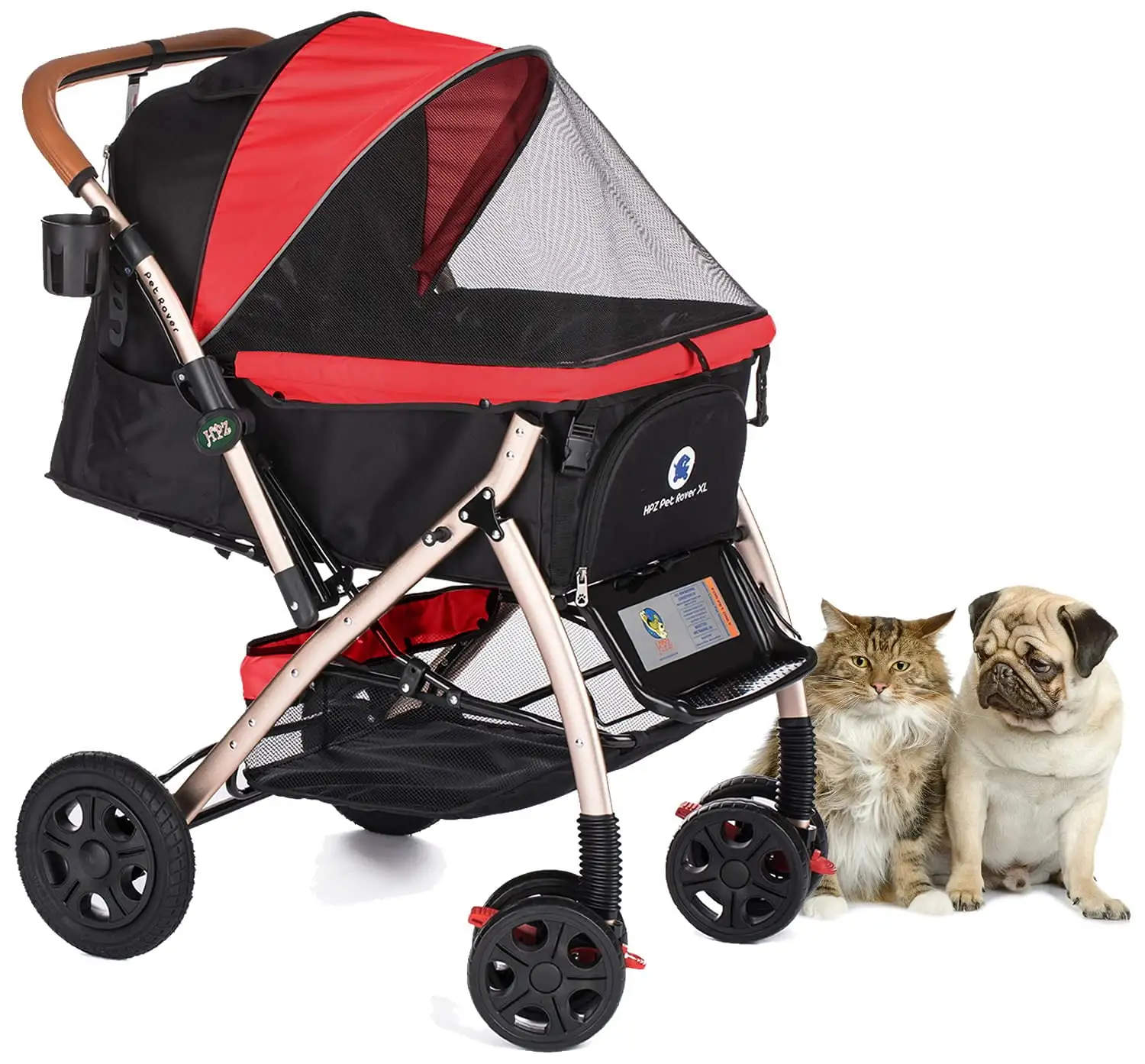 HPZ Pet Rover Extra-Long Premium Dog/Cat/Pet Stroller. Red-2nd Gen.