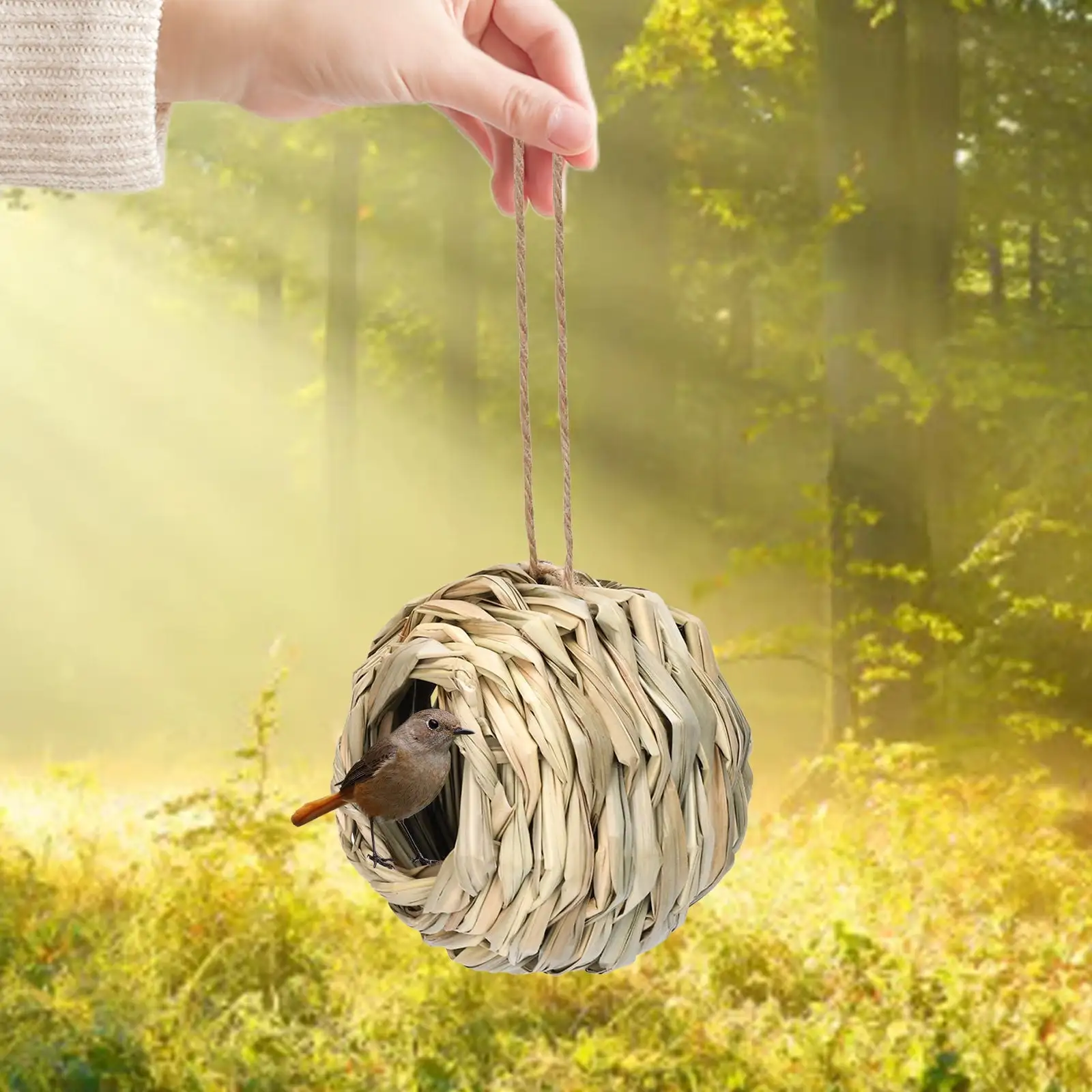 HTHJSCO Outside Hanging Hummingbird Durable Sturdy Ball Shape Natural Grass Bird House