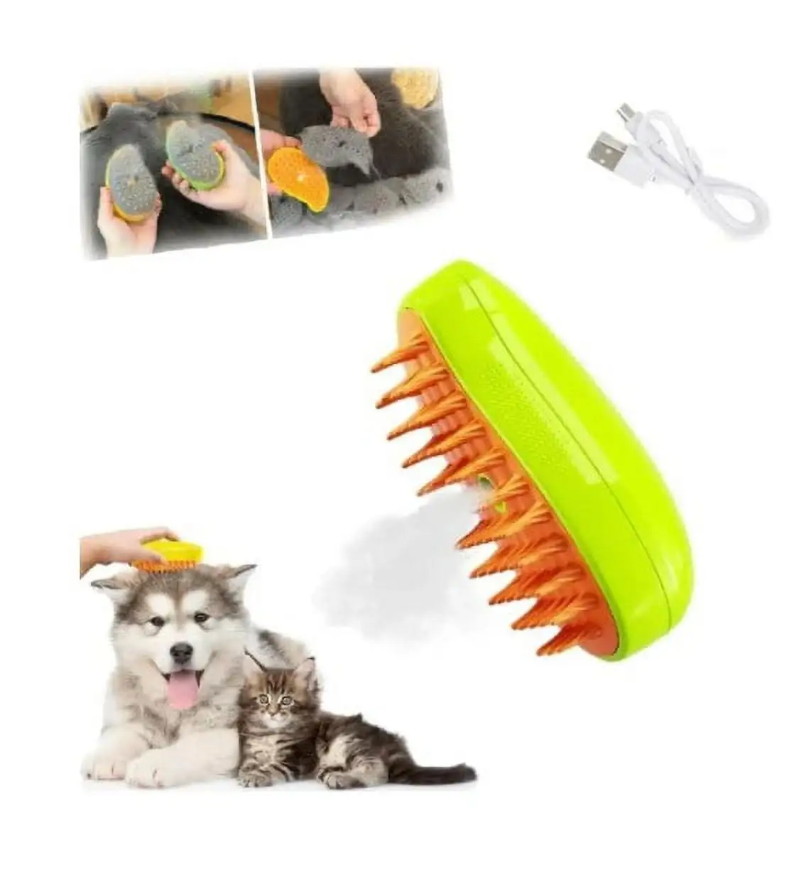 HYEASTR Cat Steamy Brush for Shedding and Grooming. 3 in 1 Self Cleaning Pet Spray Comb for Cat and Dog. Wet Cat Brush with Water. Cat Sticky Brush for Massage & Removes Loose Fur - Green