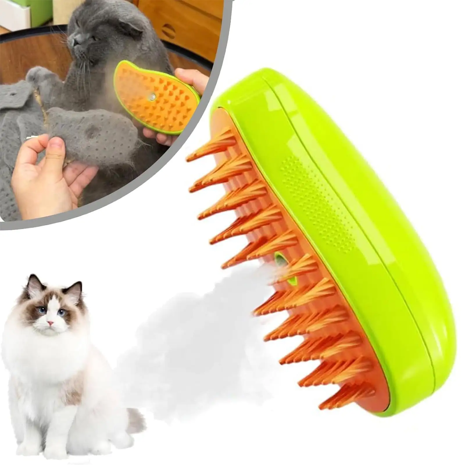 HYEASTR Spray Cat Brush for Shedding 3 in 1 Cat Steamy Brush with Water Tank Steamy Cat Brush with USB Rechargeable Efficient Cat Steam Brush for Massage & Removing Tangled Loose Hair - Green