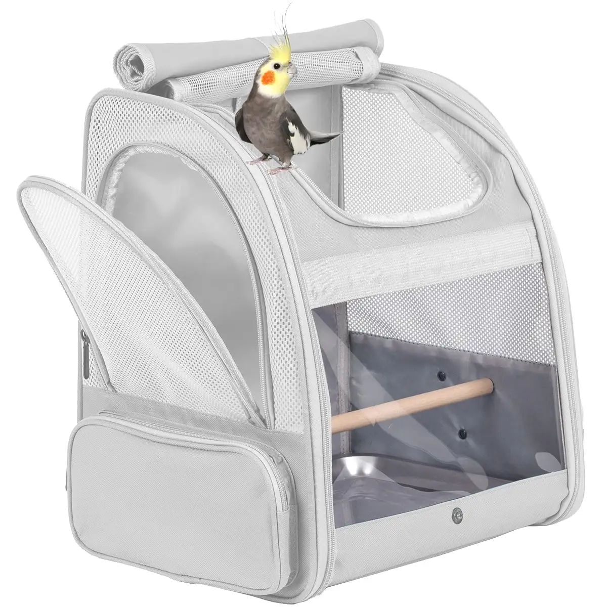 Halinfer Bird Backpack Carrier with Stand Perch. Parrot Travel Backpack for Hiking. Airline Approved Bird Backpack