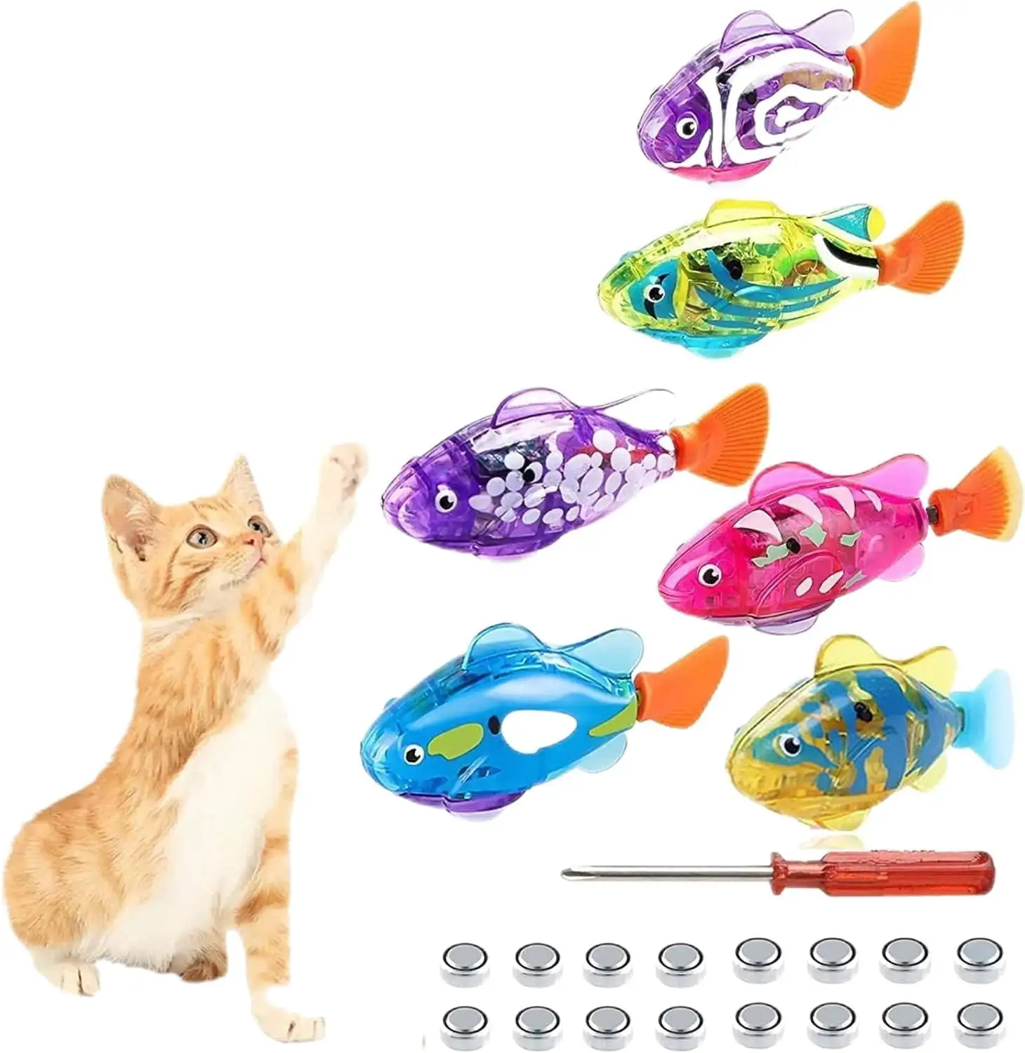 HandReed Swimming Robot Fish Cat Toy. Interactive Fish Cat Toy Indoor Cat Play. LED Lights Stimulate Your Cat's Hunter Instinct