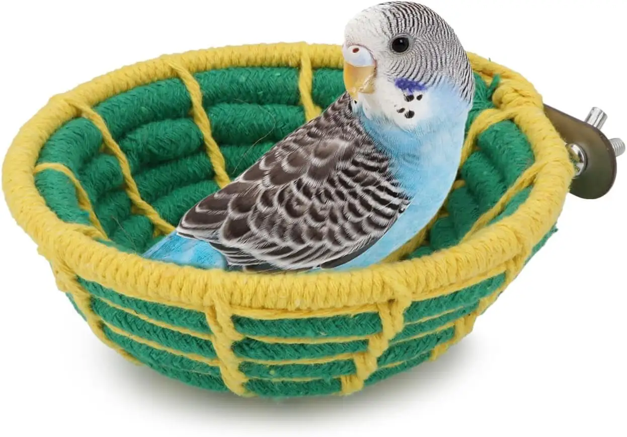 Handmade Coton Rope Bird Breeding Nest Hatch House Bird Nest Cage for Small Parrots Budgie Parakeet Cockatiel Parakeet Conure Canary Finch Lovebird