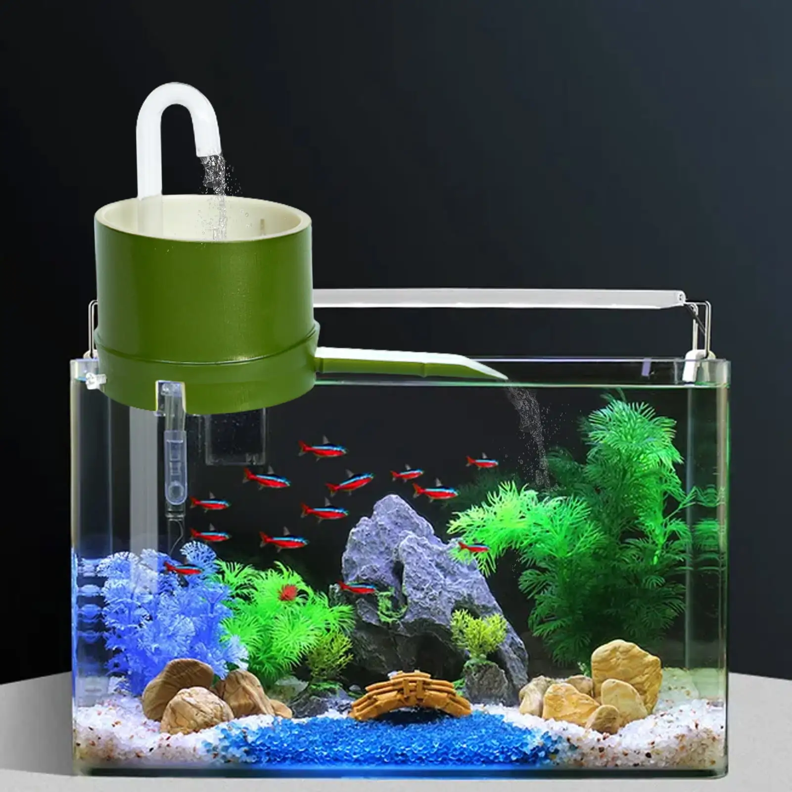 Happy Date 3 In 1 Aquarium Filter Box Bamboo Tube Type Filter Impurities External Round Fish Tank Filter Wall-Mounted Drip Box Aquarium Supplies