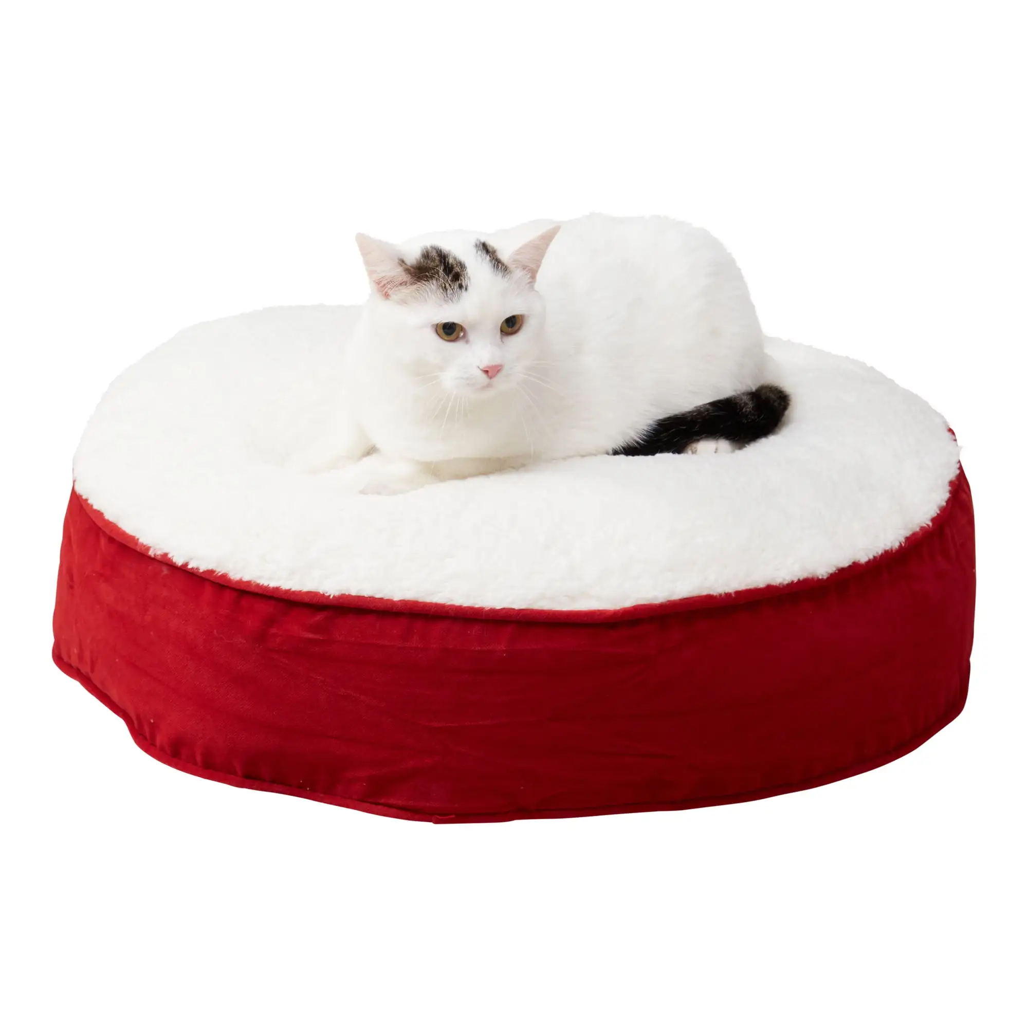 Happy Hounds Lucy Small Round Crimson Pillow Style Sherpa Pet Bed