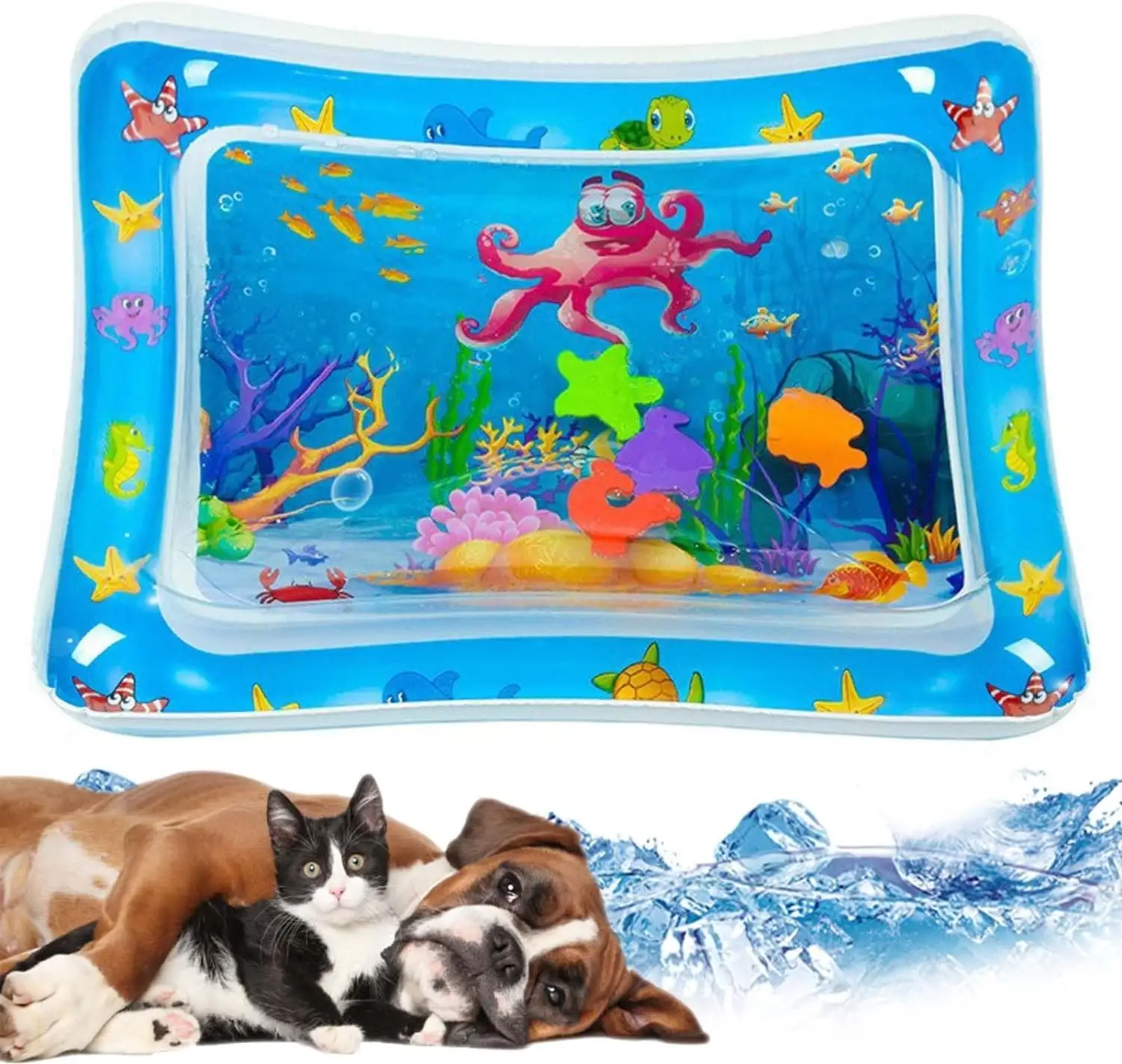 Harlier Water Sensory Playmat for Cats. Inflatable Tummy Time Mat Cat Toys for Bored Indoor Cats. Cat Kicker Toys Self Play Mat. Interactive Toys for Cats to Play Alone