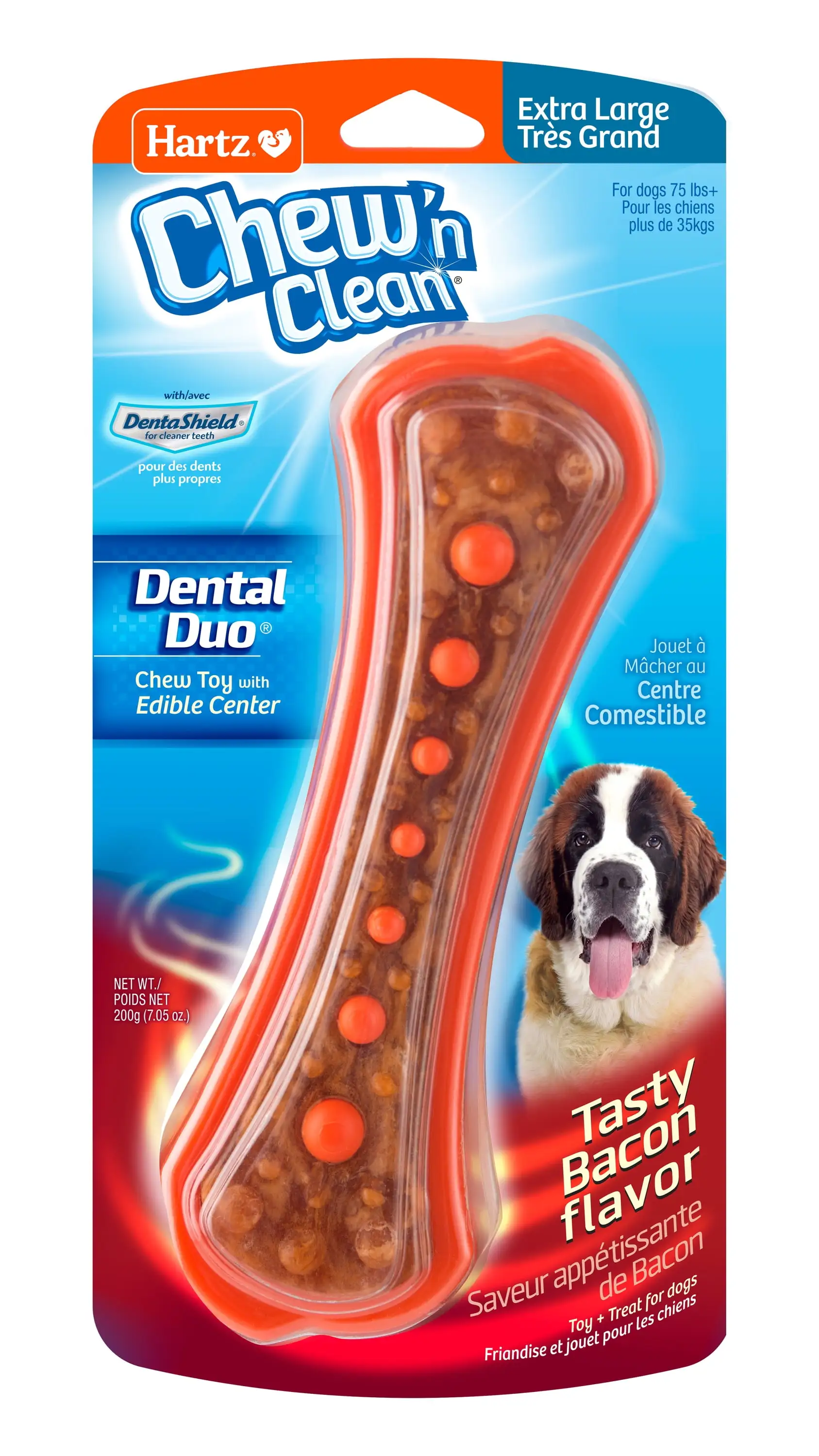 Hartz Chew 'n Clean Dental Duo Bacon Flavored Dog Treat and Chew Toy. XL. 1ct