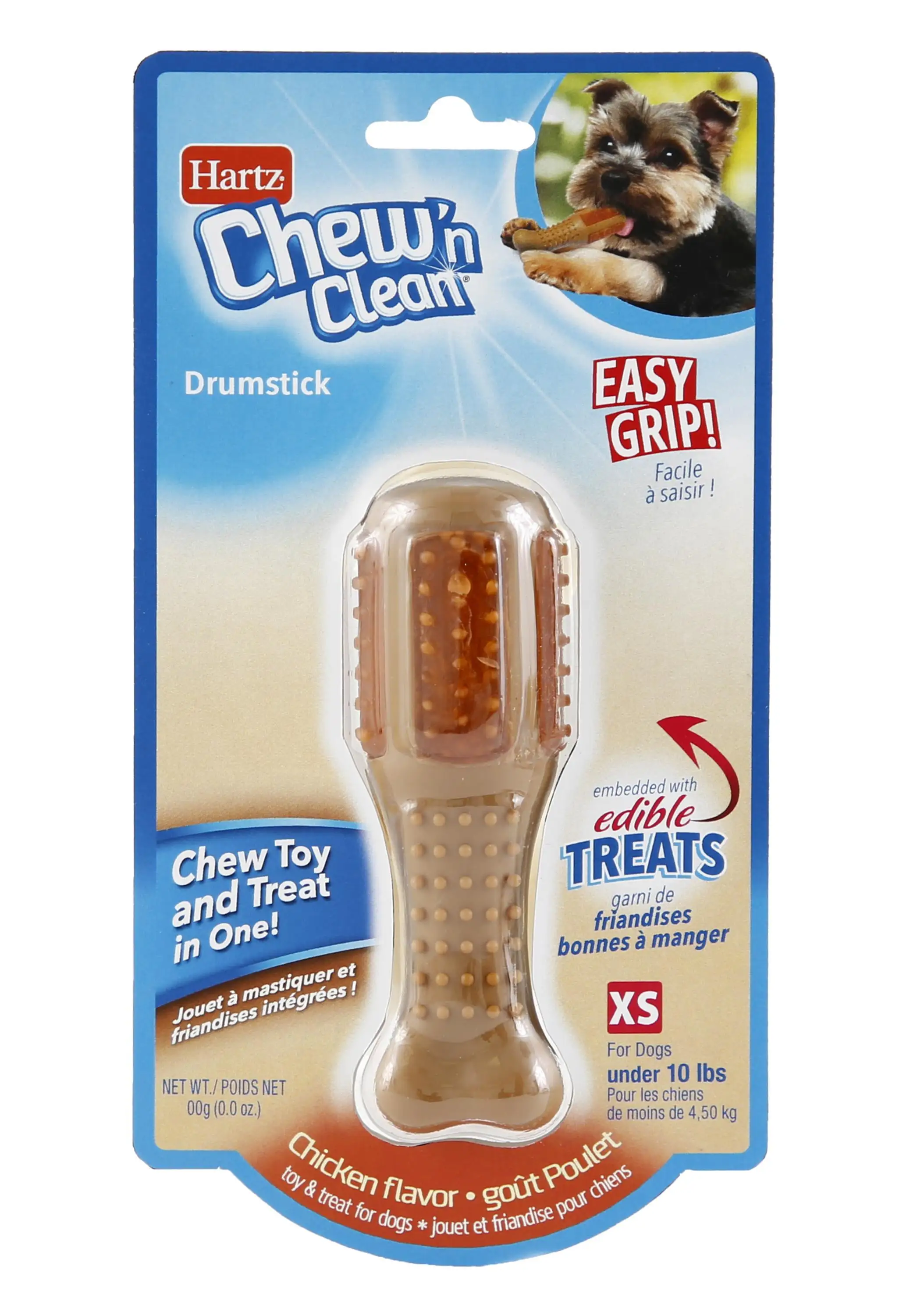 Hartz Chew 'n Clean Drumstick Dog Chew Toy and Treat in One. Chicken Flavored Dog Toy For Moderate Chewers. Extra Small