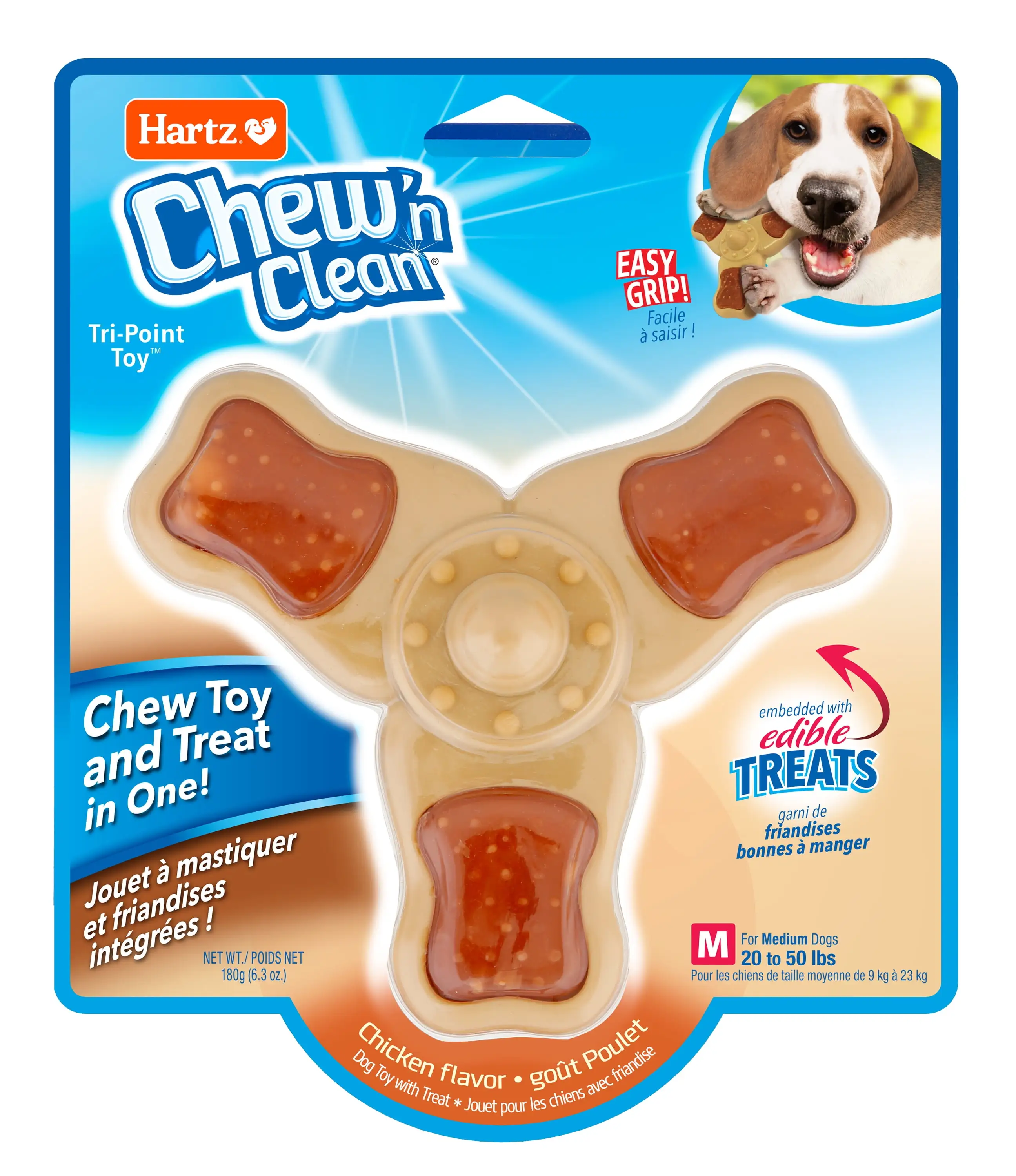 Hartz Chew 'n Clean Tri-Point Medium Dog Toy. Chew and Treat in One