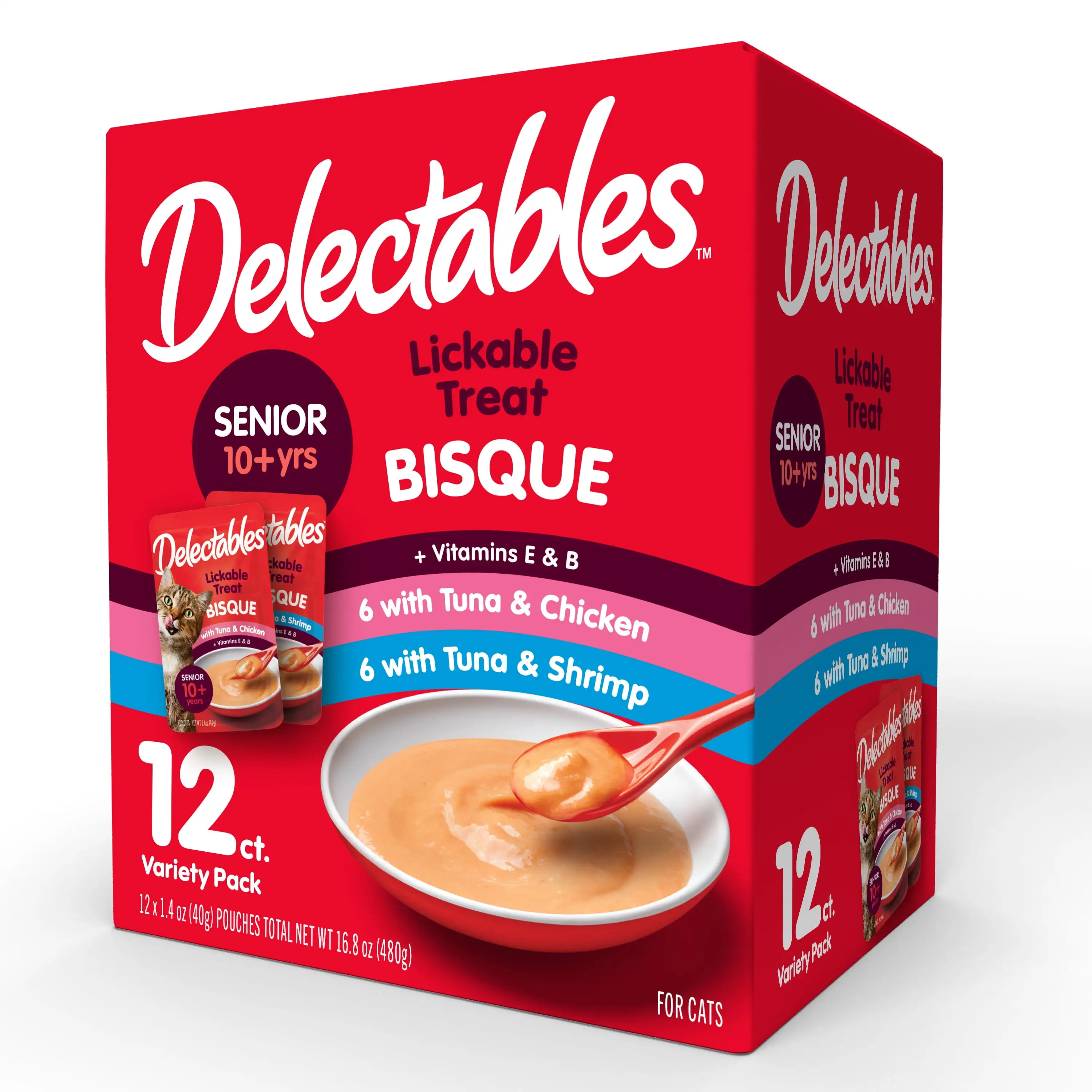 Hartz Delectables Bisque Senior 10+ Lickable Wet Cat Treats Variety Pack. 12 Pack