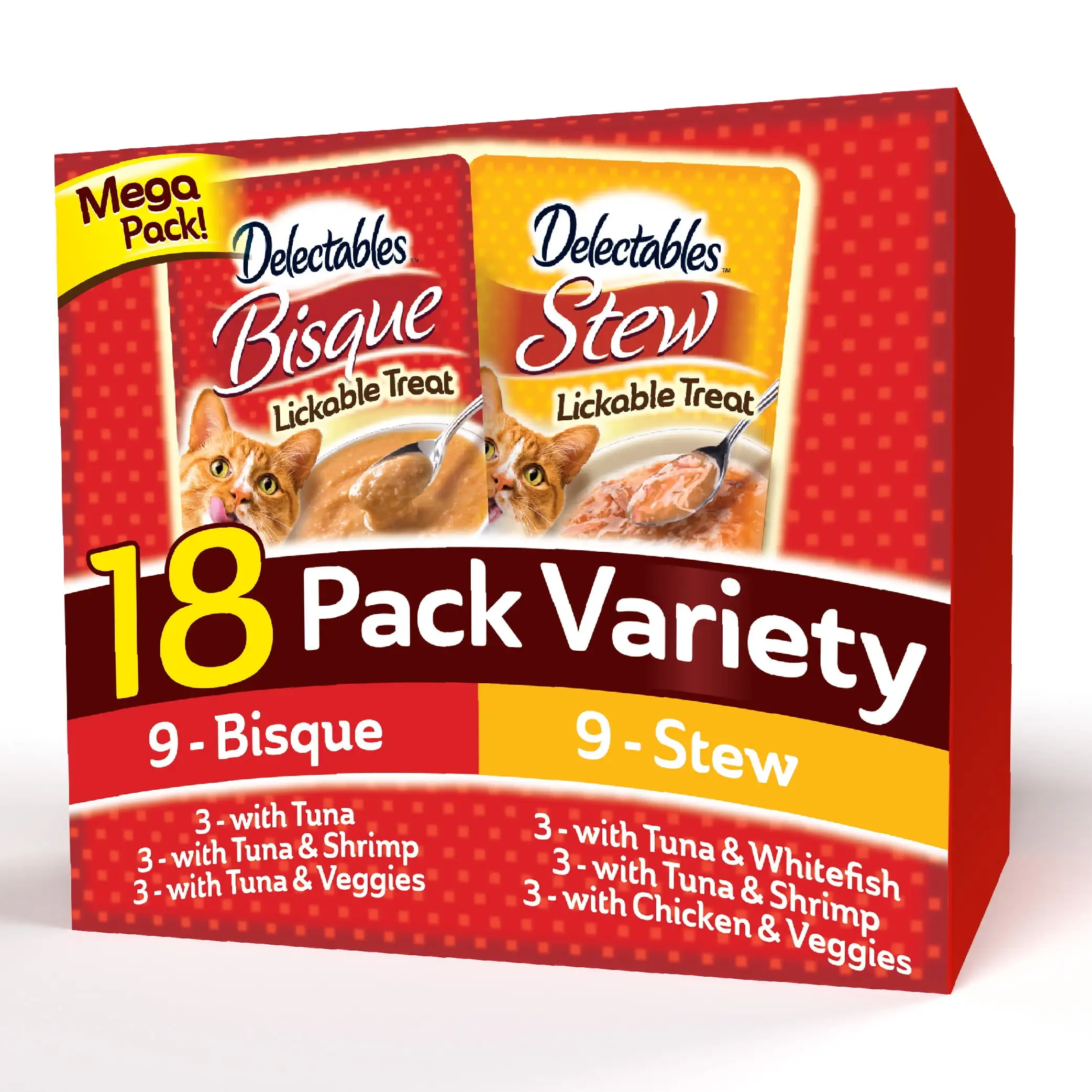 Hartz Delectables Bisque & Stew Lickable Wet Cat Treats Variety Pack. 18 Pack