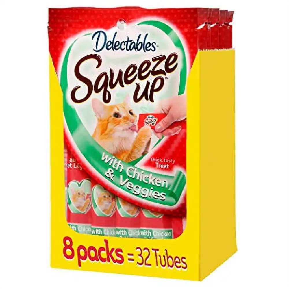 Hartz Delectables Squeeze Up Interactive Lickable Wet Cat Treats for Adult & Senior Cats. Chicken & Veggie. 32 Count