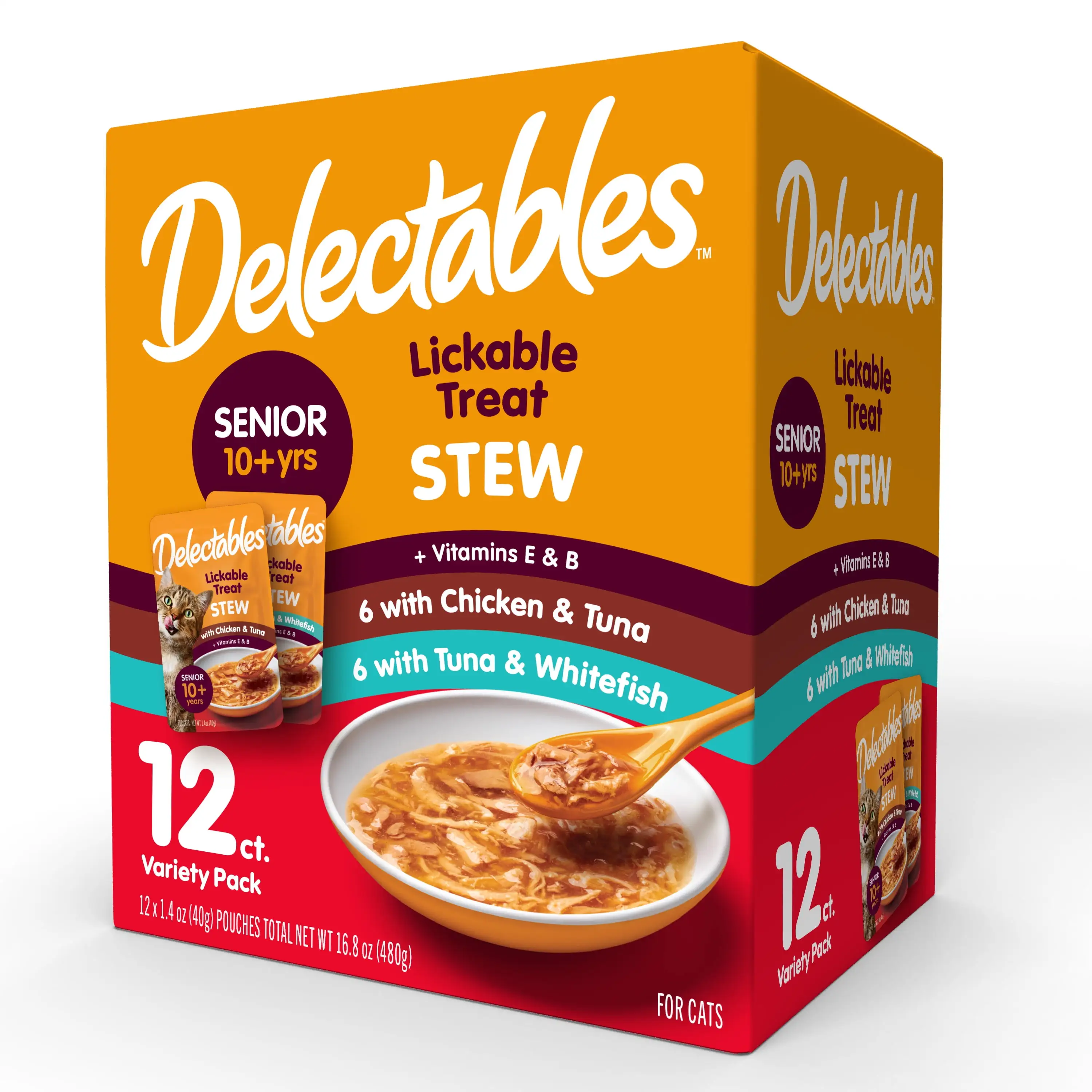 Hartz Delectables Stew Senior 10+ Lickable Cat Treats Variety Pack. 12 Pack