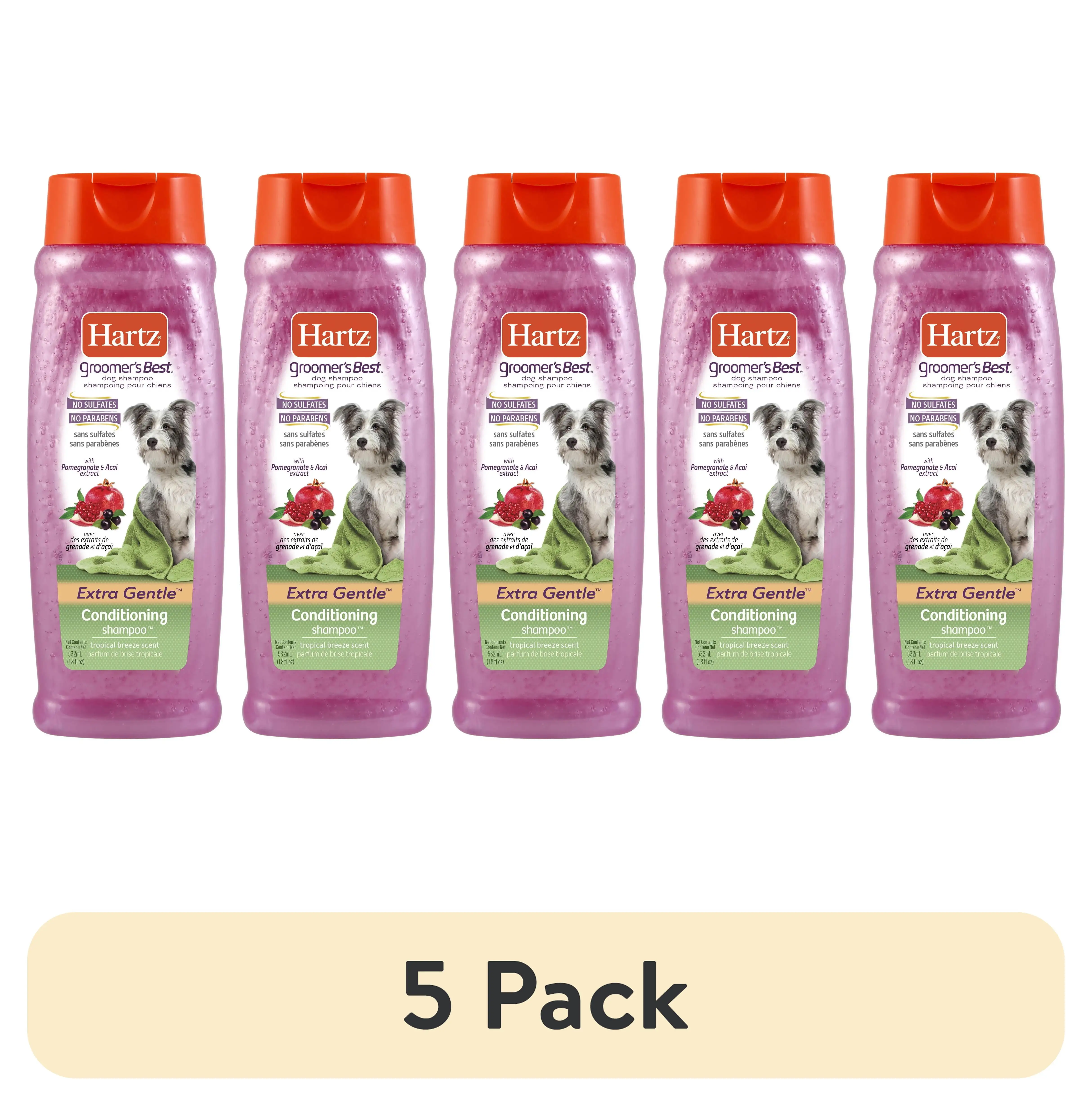 (5 pack) Hartz Groomers Best Extra Gentle Conditioning Shampoo for Dogs with Pomegranate & Acai Extract. Sulfate and Paraben Free. Tropical Breeze Scent. 18 fl oz