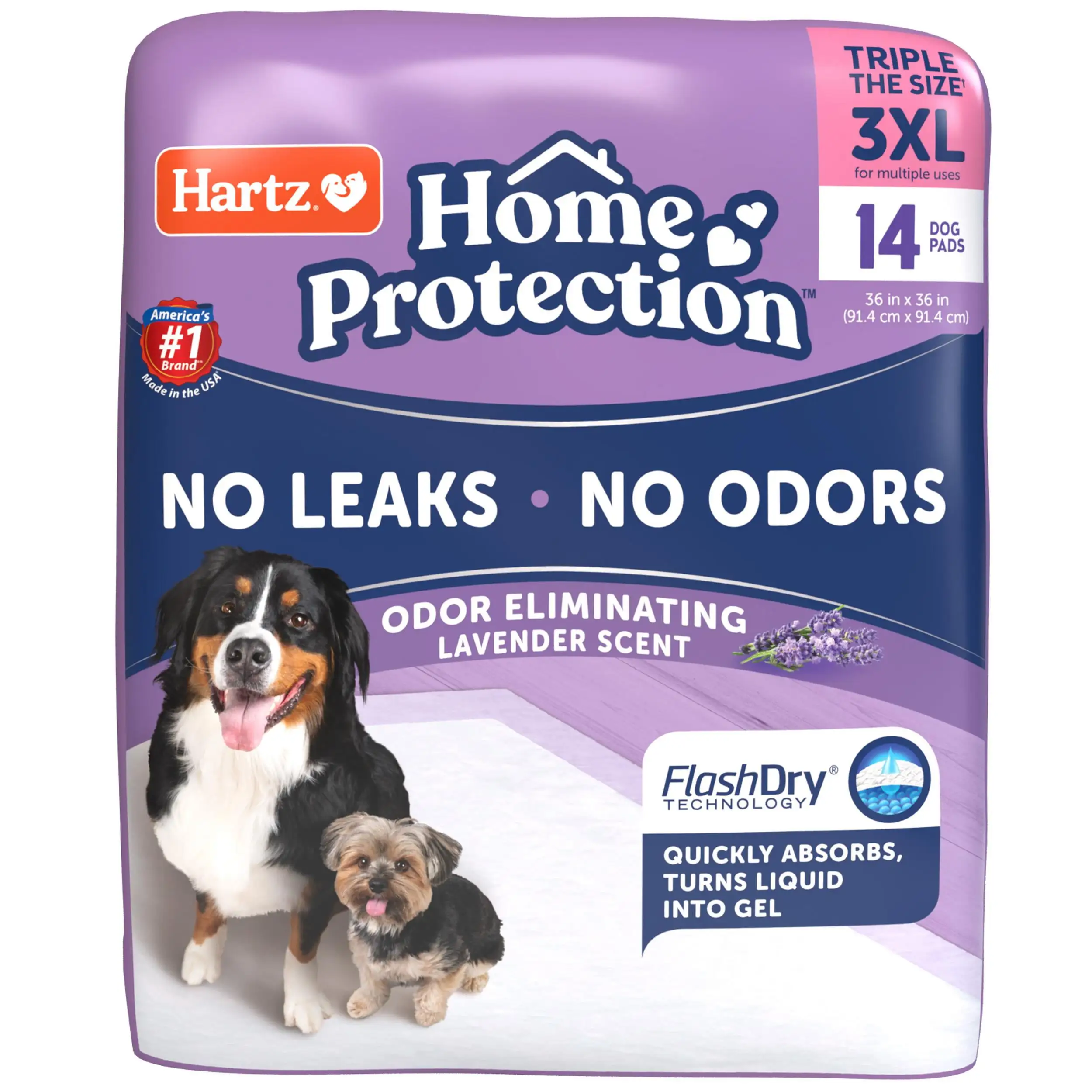 Hartz Home Protection Lavender Scent Odor-Eliminating Dog Pads. 3XL. 14 Count