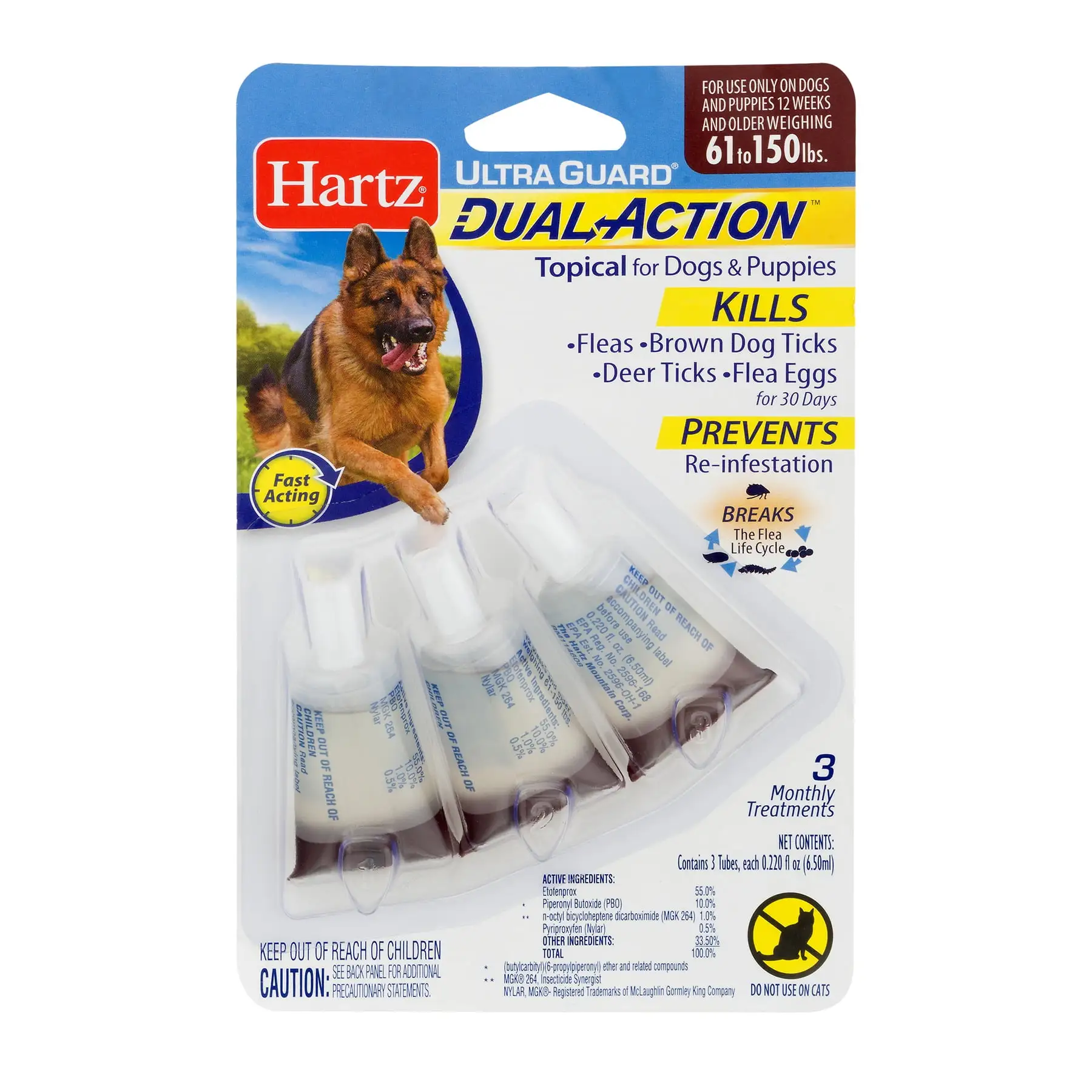 Hartz UltraGuard Dual Action Flea & Tick Topical for Extra Large Dogs 61-150lbs. 3 Monthly Treatments