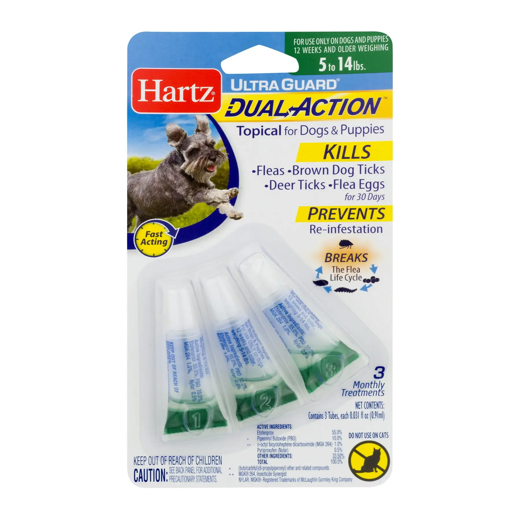 Hartz UltraGuard Dual Action Flea & Tick Topical for Small Dogs 5-14lbs. 3 Monthly Treatments