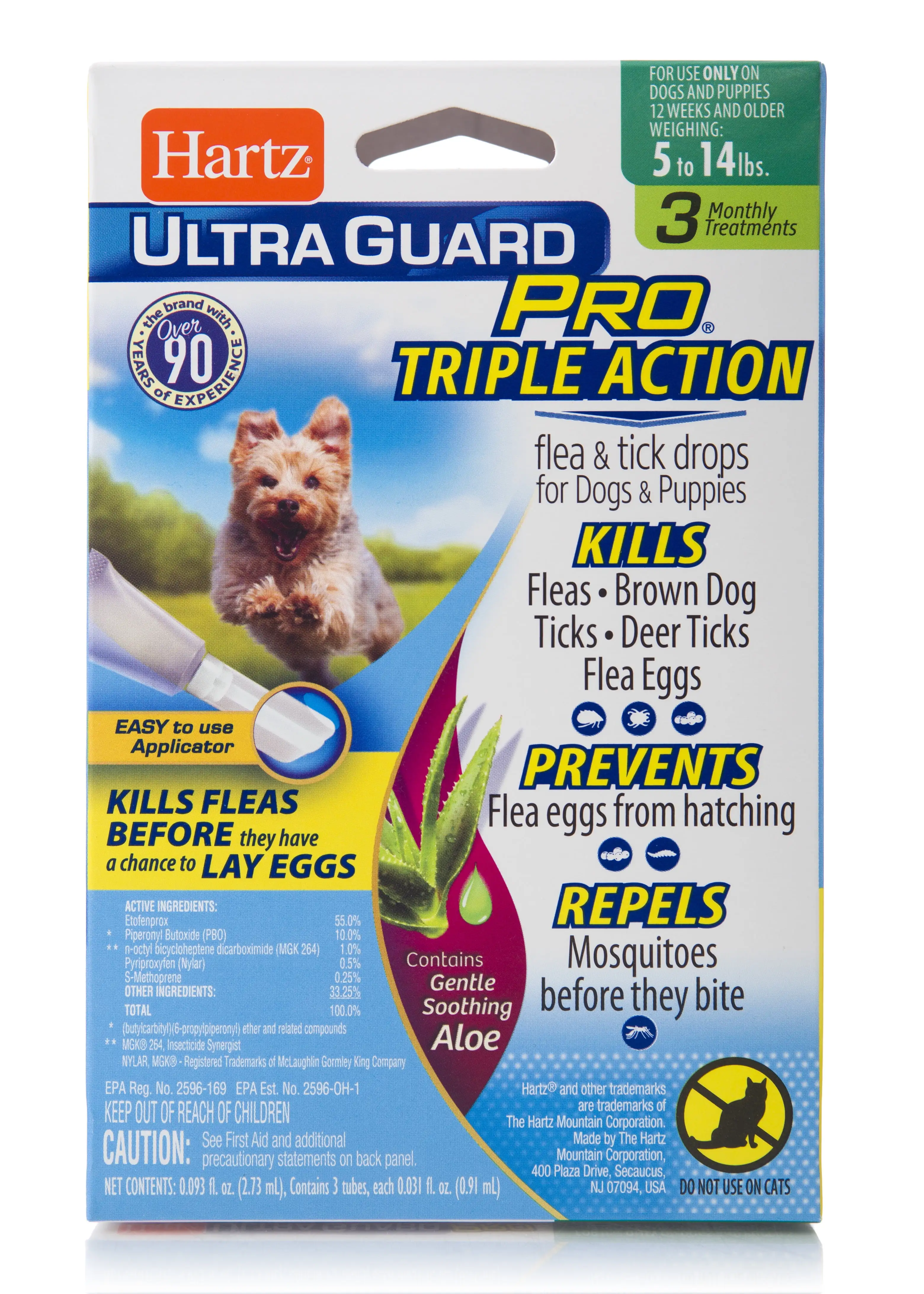 Hartz UltraGuard Pro with Aloe Flea & Tick Drops for Dogs 5-14 lbs. 3 Monthly Treatments