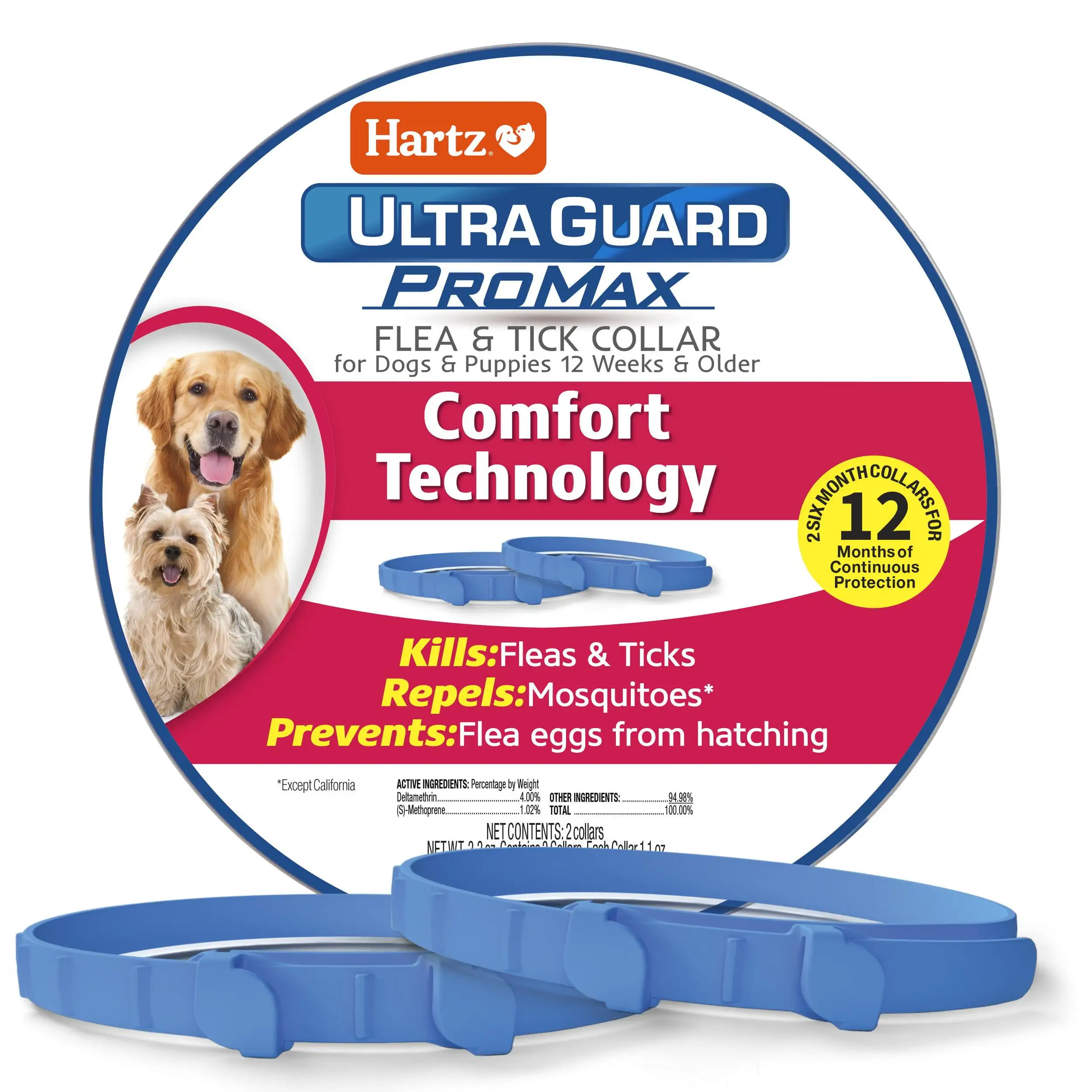 Hartz UltraGuard ProMax Flea & Tick Collar for Dogs & Puppies with Comfort Technology. Blue. 2 Pack