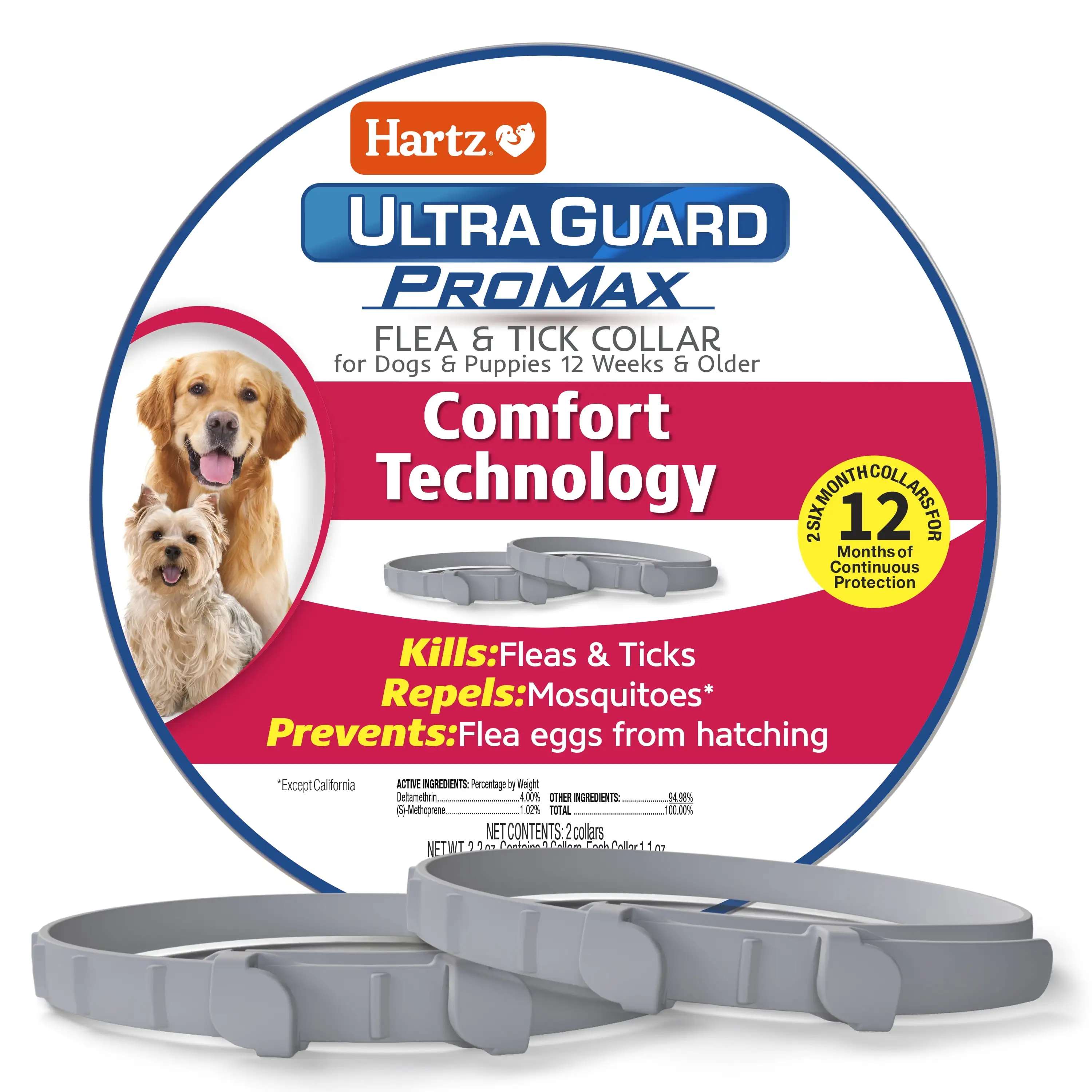 Hartz UltraGuard ProMax Flea & Tick Collar for Dogs & Puppies with Comfort Technology. Gray. 2 Pack