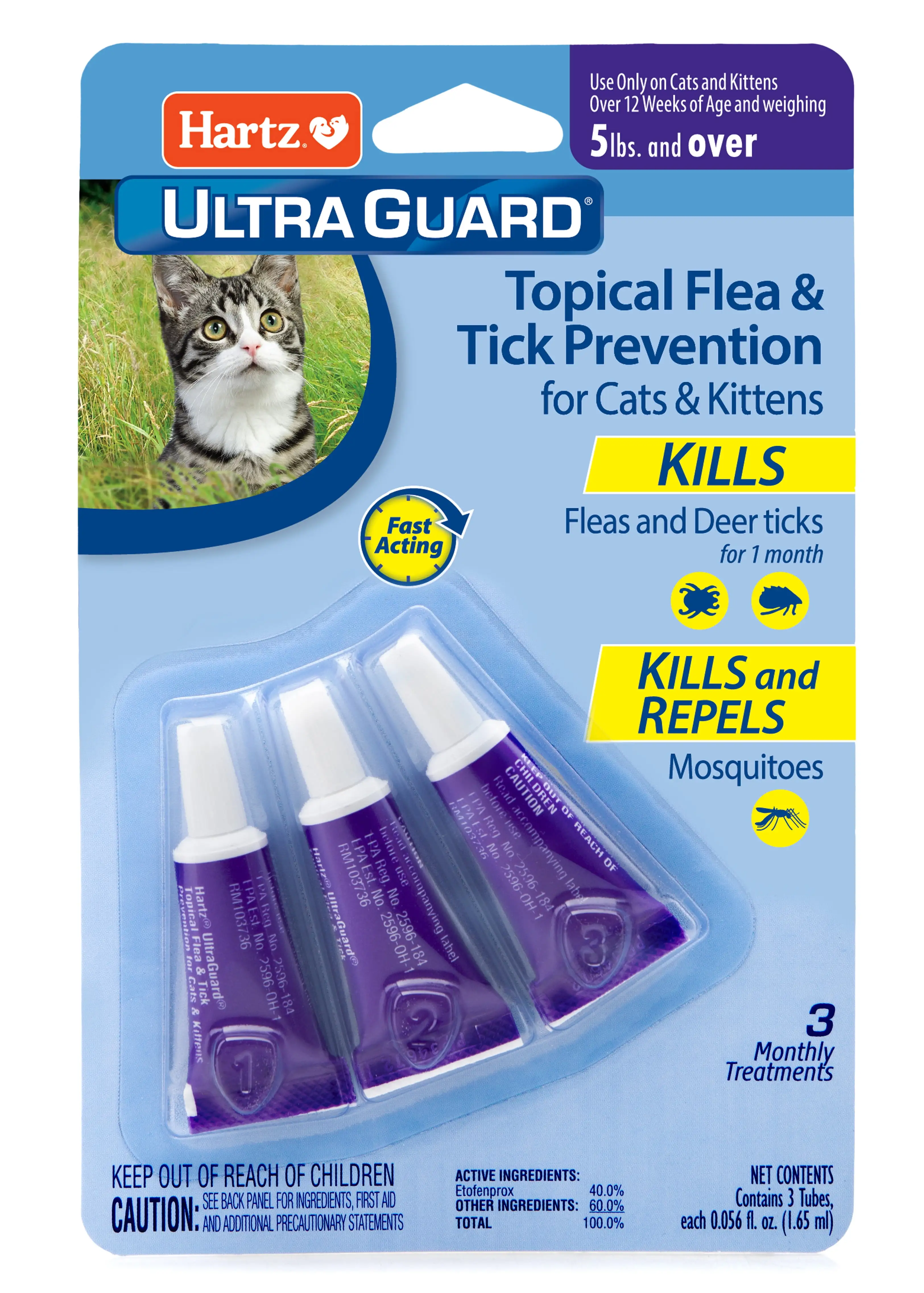 Hartz UltraGuard Topical Flea and Tick Prevention Treatment for Cats and Kittens. 3 Treatments