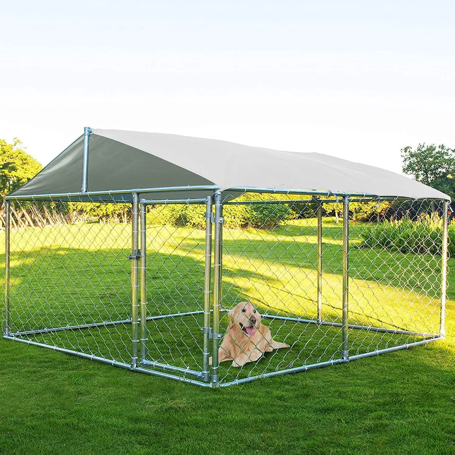 Haverchair Large Outdoor Dog Kennel. Heavy Duty Dog Kennel with Water&UV-Resistant Proof. Galvanized Steel Dog Pens Outside Dog House for Dog Run.Playpen (90 L x 90 W x 63 H)(90L x 90W x 63H)