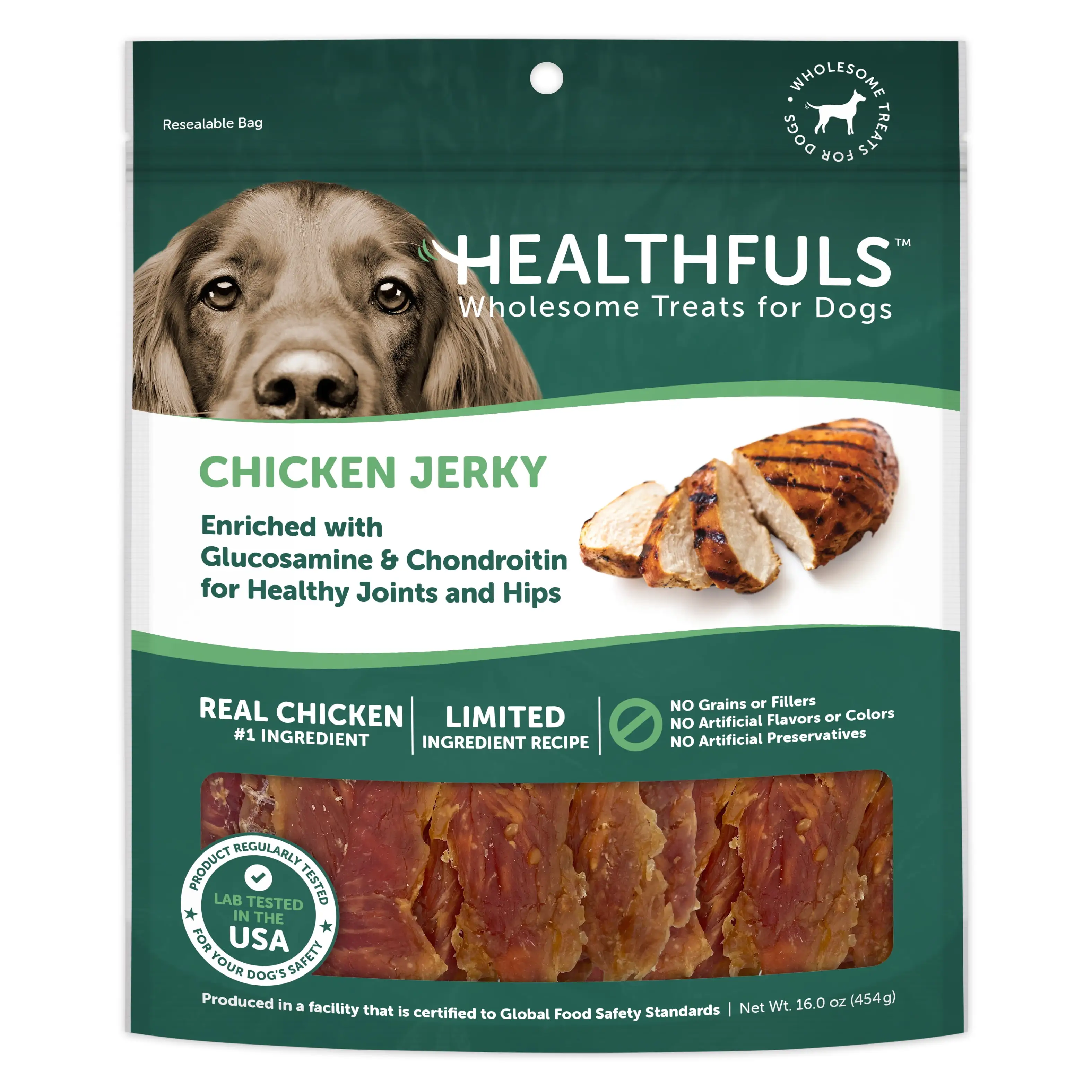 Healthfuls Chicken Jerky Dog Treats with Glucosamine & Chondroitin. 16oz