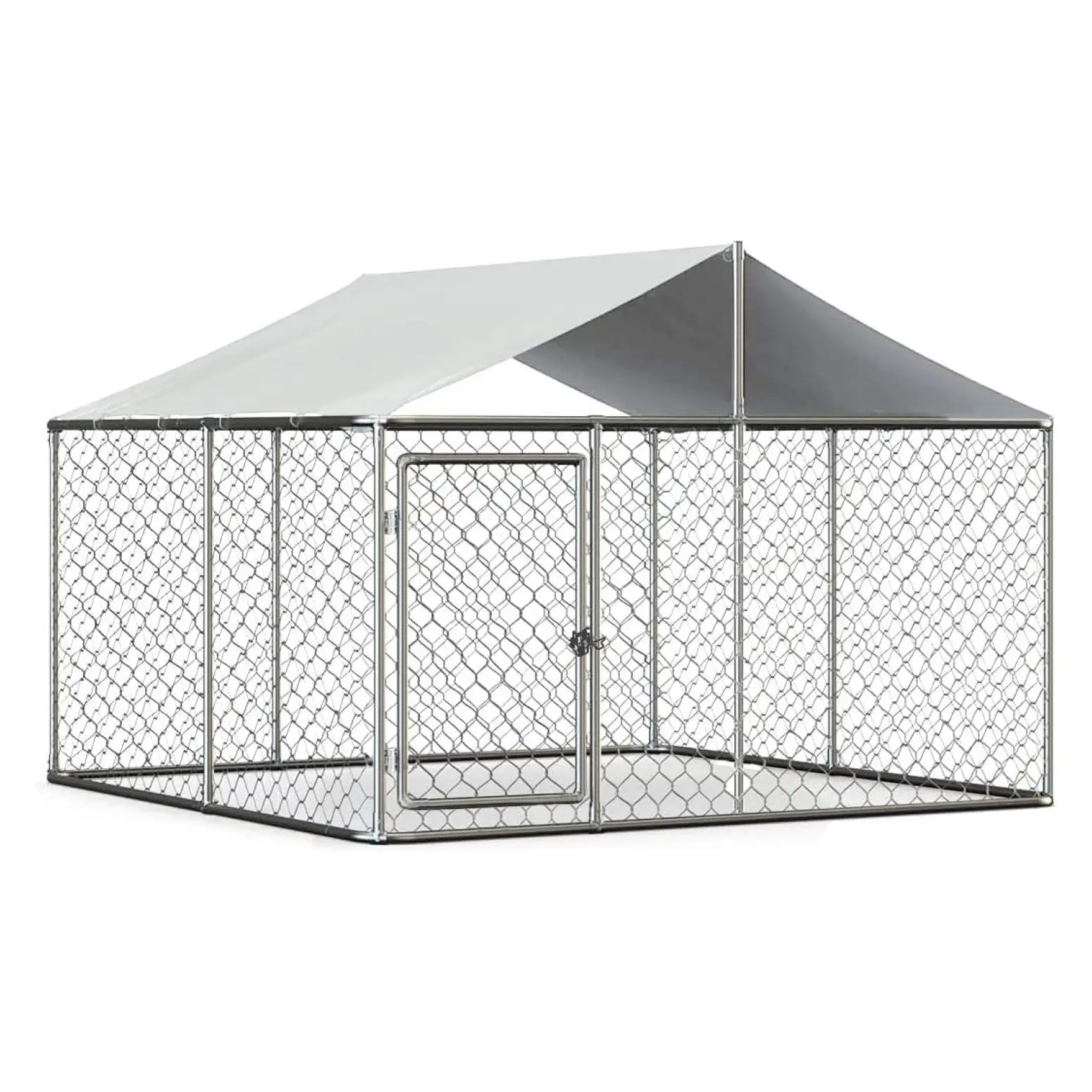 Heavy Duty Dog Cage Outdoor Dog Kennels Outside Pet Playpen for Dogs Outdoor Dog House with Water-Resistant Cover for Back or Front Yard (Silver. 90x90x63)