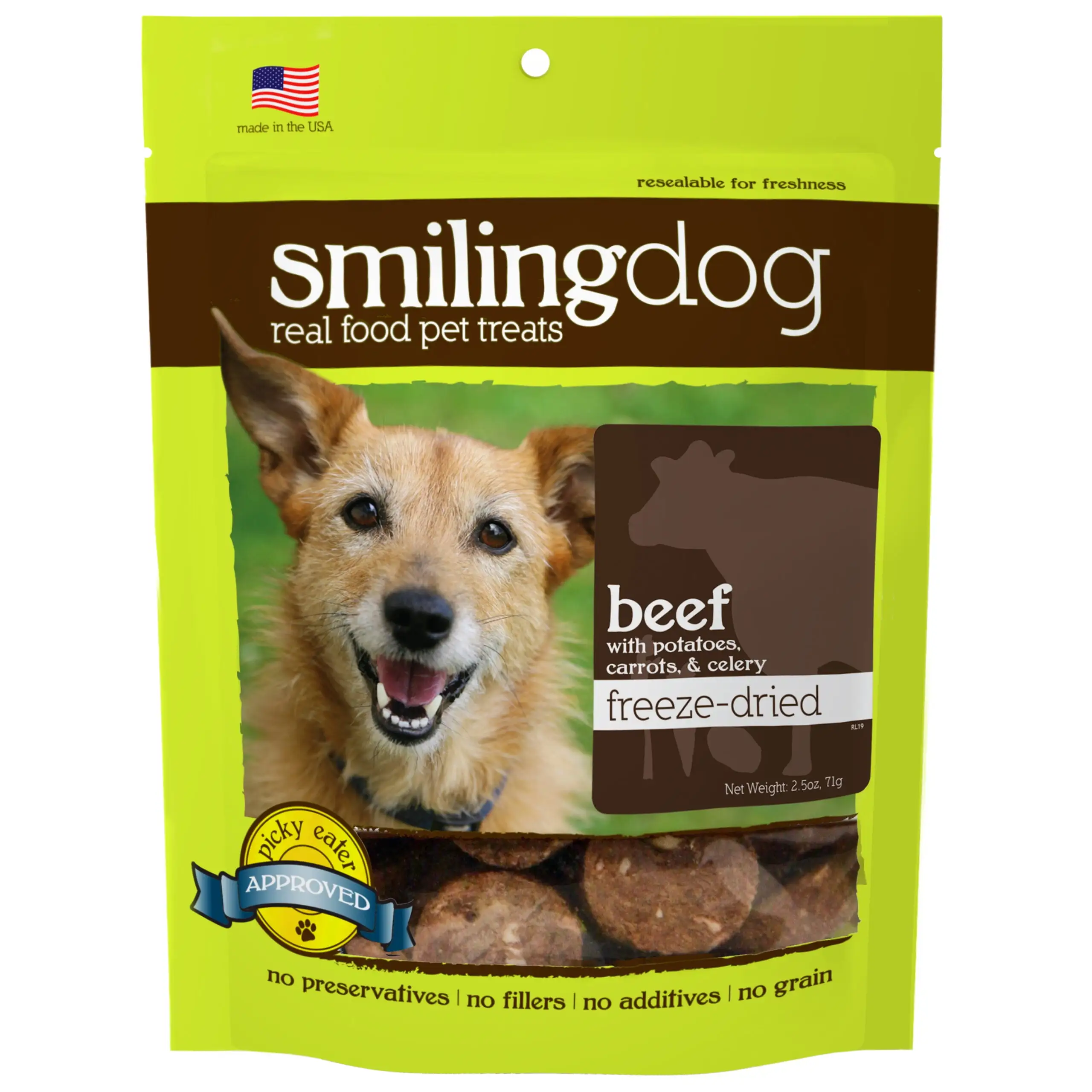 Herbsmith Smiling Dog Treats ?C Freeze Dried Raw Beef. Potatoes. Carrots & Celery ?C That's 100% it ?C Gluten + Grain Free ?C A ?C 2.5 Ounce