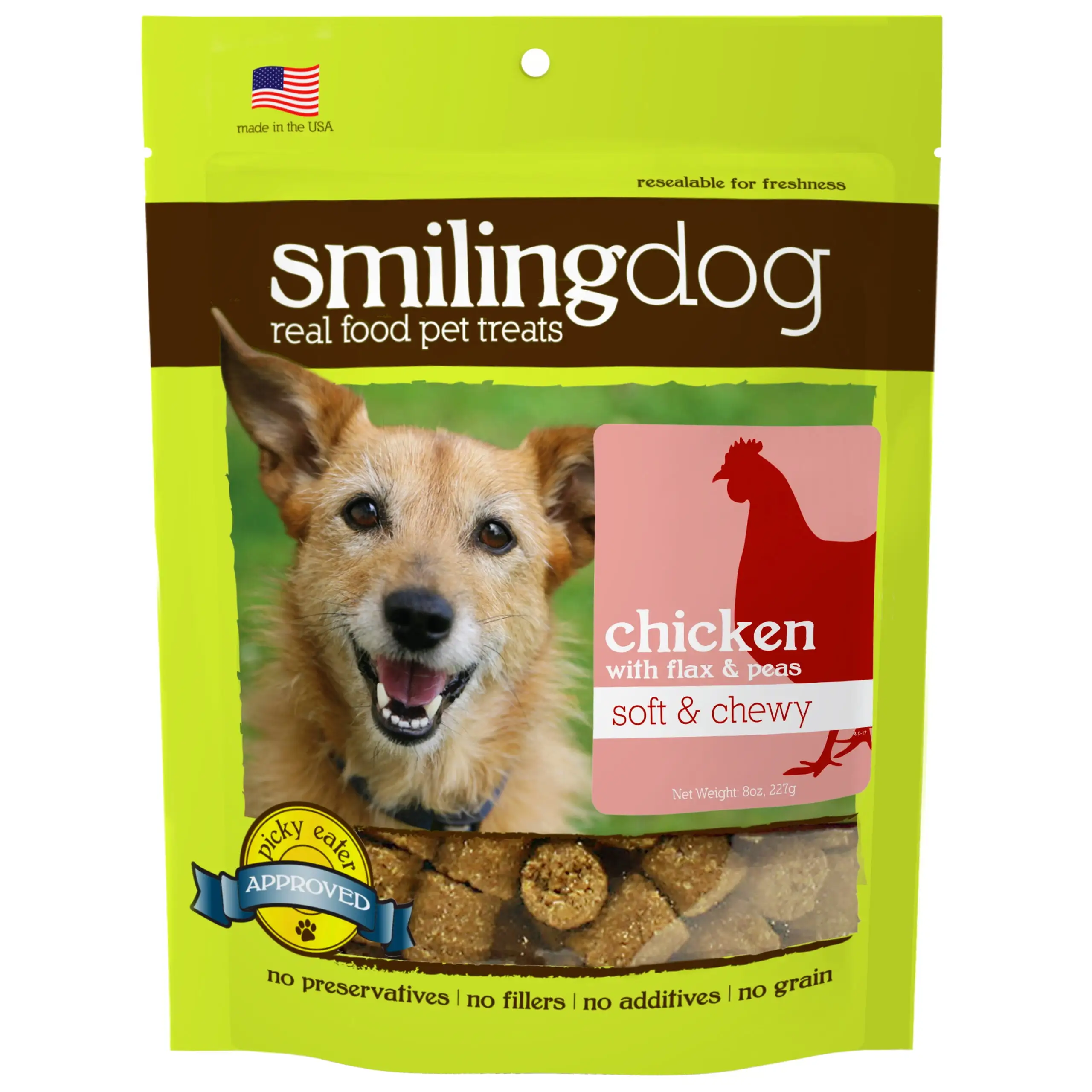 Herbsmith Smiling Dog Treats - Soft and Chewy Dog Treats for Senior Dogs - Dog Training Treats - Real Chicken Dog Treats with Flax & Peas - 8 oz