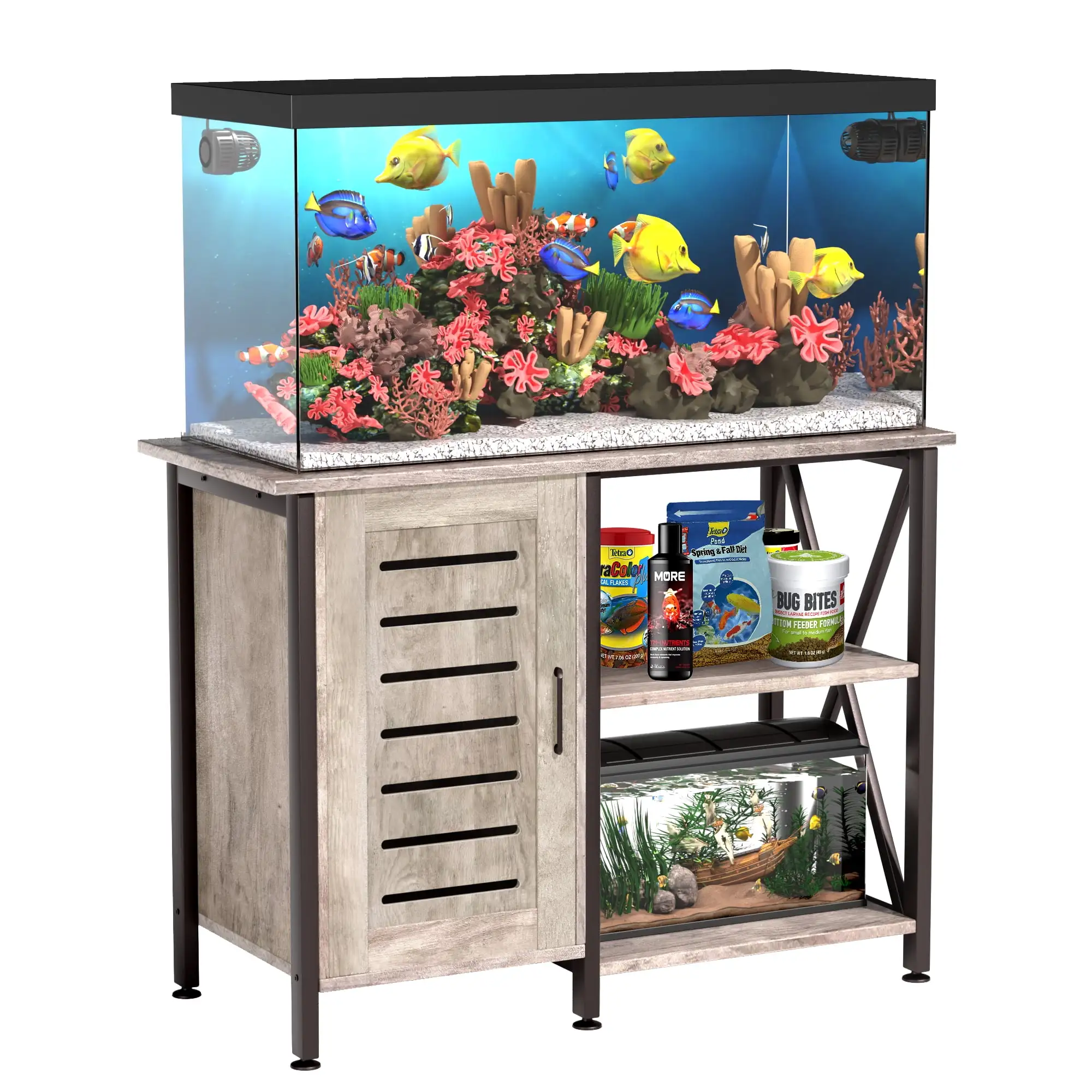 Herture Fish Tank Stand with Cabinet. 40-50 Gallon Aquarium Stand. Heavy Duty Metal. Turtle Tank. Reptile Terrarium 850LBS Capacity .Grey