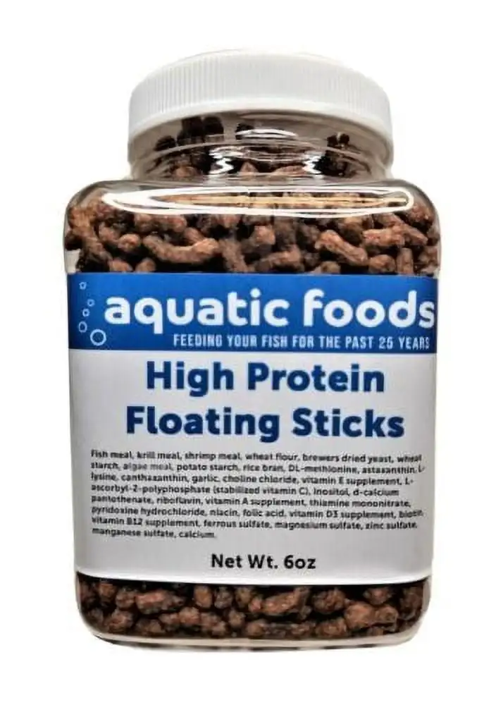 High Protein Floating Sticks for Arowana. Oscars. Koi. All Tropical Fish. apx size 3/16 x 3/8a?|6oz Small Jar